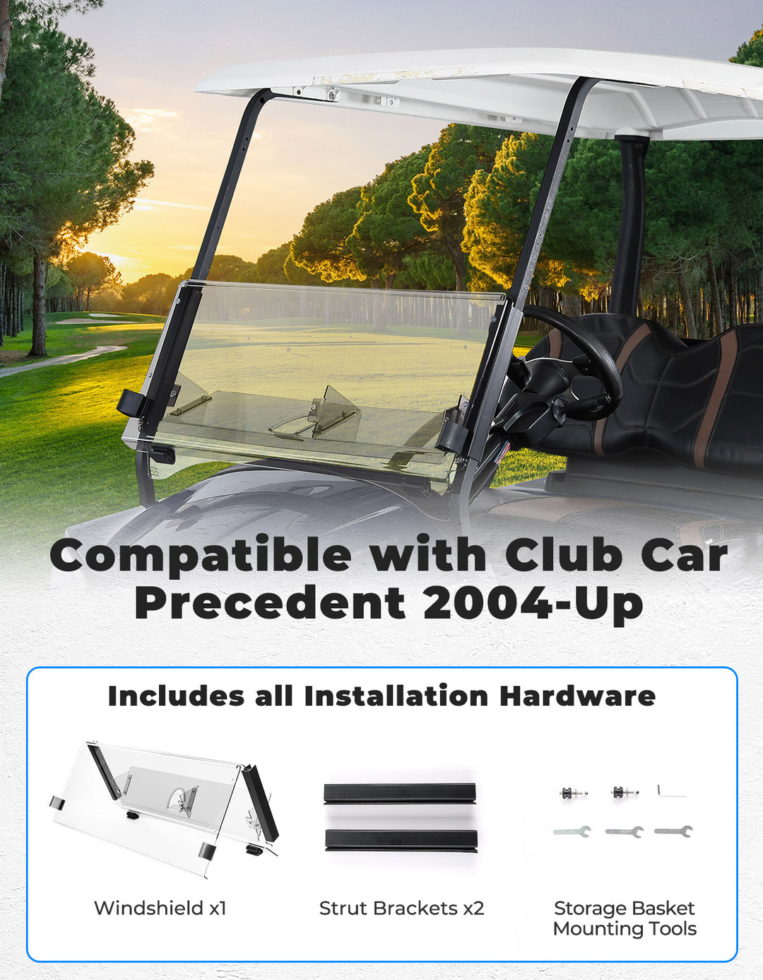 Clear Foldable Windshield W/ Storage Basket for Club Car Precedent - Kemimoto