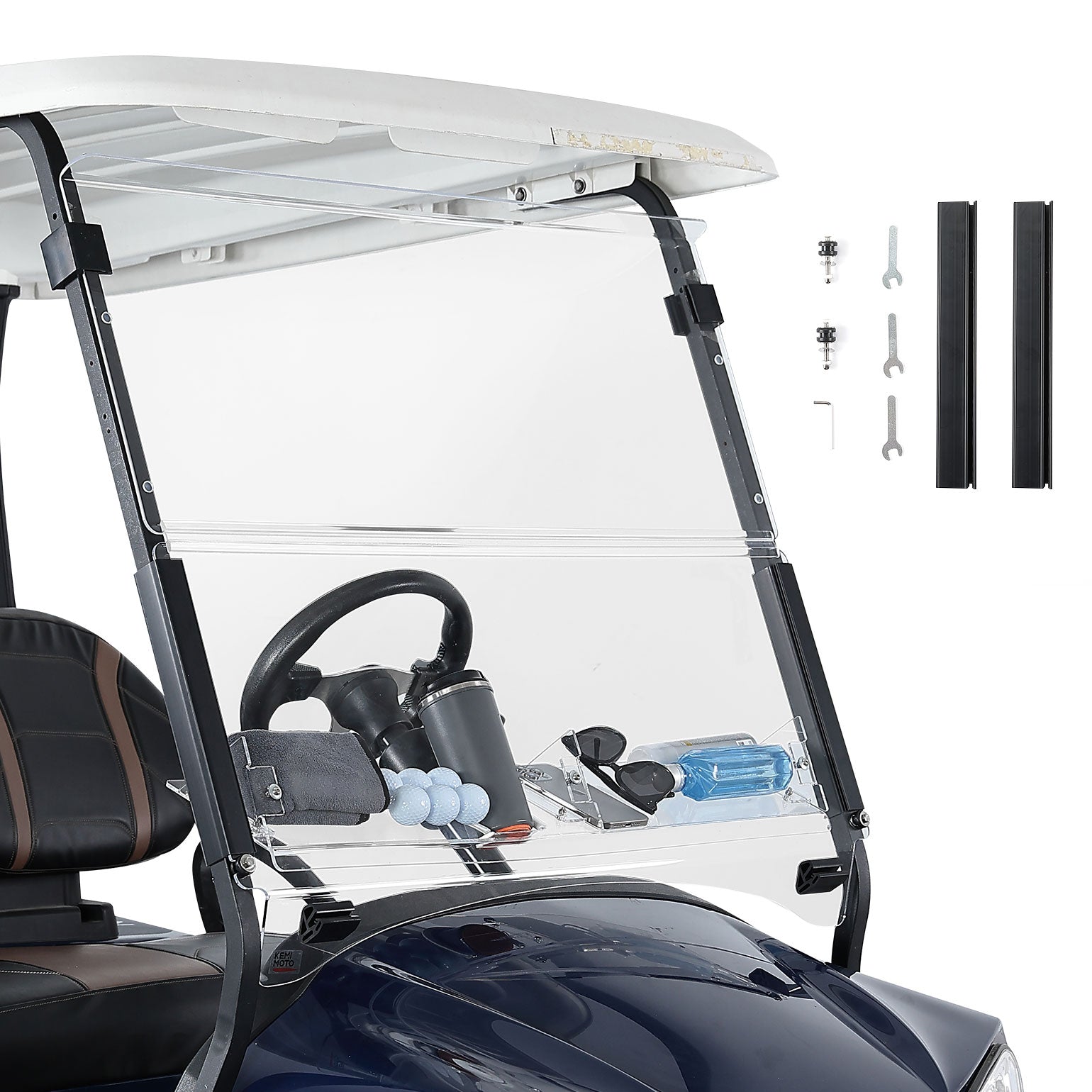 Clear Foldable Windshield W/ Storage Basket for Club Car Precedent - Kemimoto