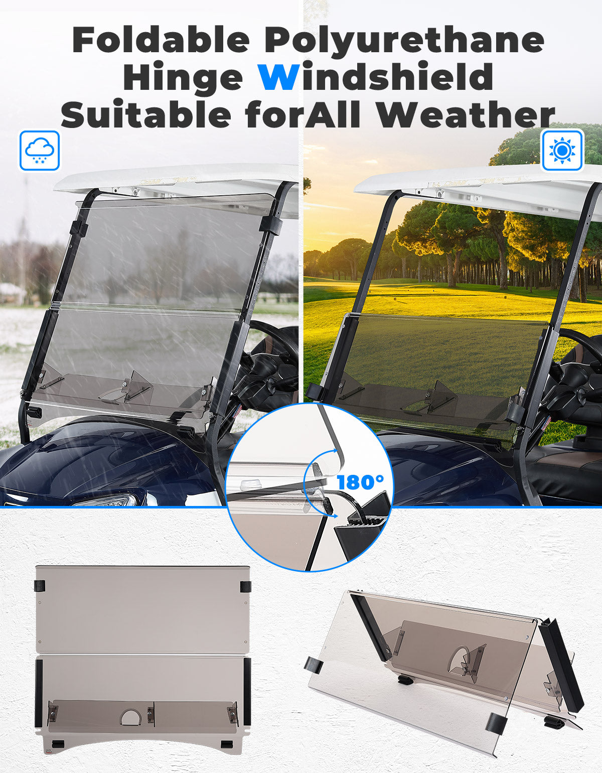 Tinted Foldable Windshield W/ Storage Basket for Club Car Precedent - Kemimoto