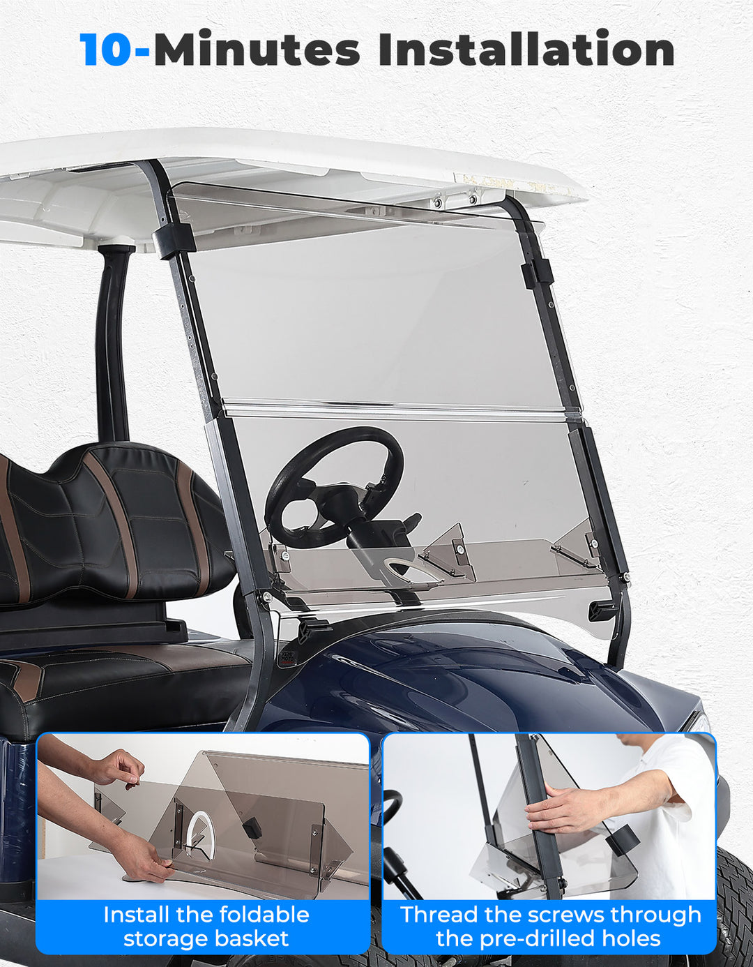 Tinted Foldable Windshield W/ Storage Basket for Club Car Precedent - Kemimoto