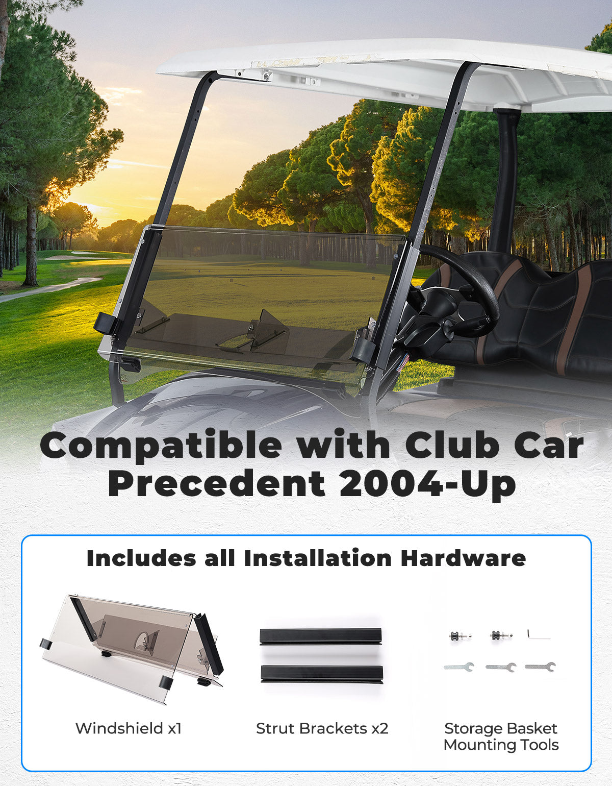 Tinted Foldable Windshield W/ Storage Basket for Club Car Precedent - Kemimoto