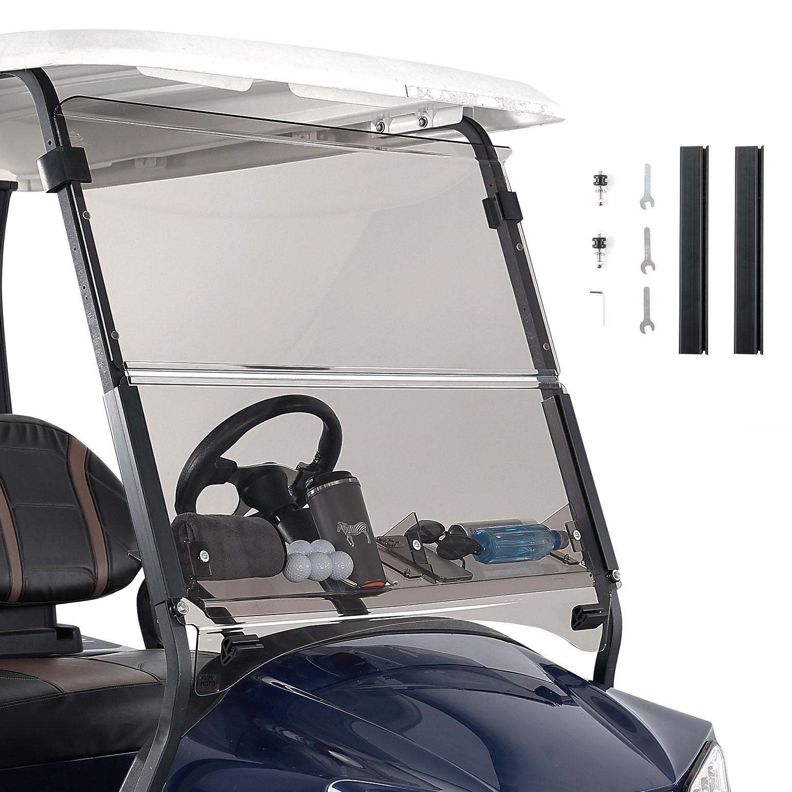 Tinted Foldable Windshield W/ Storage Basket for Club Car Precedent - Kemimoto