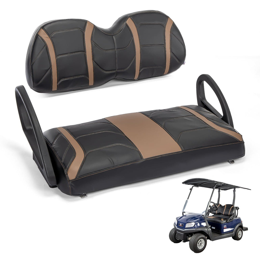 Front Seat Covers for Club Car Precedent, Tempo, No Staples Needed, Black and Brown - Kemimoto