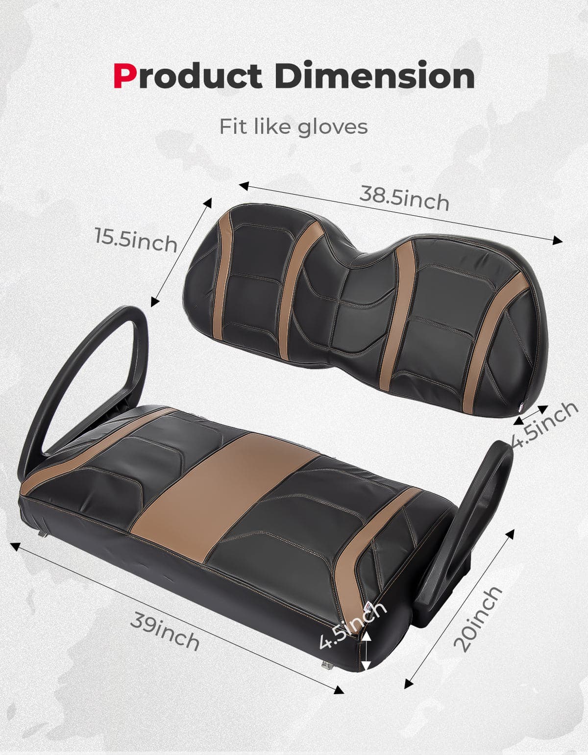 Front Seat Covers for Club Car Precedent, Tempo, No Staples Needed, Black and Brown - Kemimoto