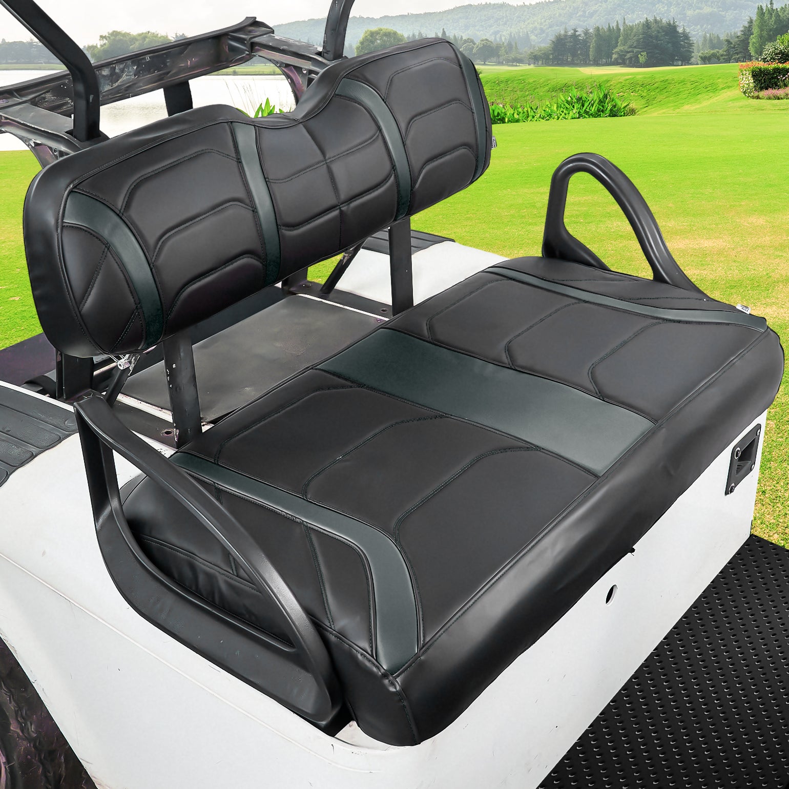 Front Seat Covers for EZGO TXT, Staple-Free, Black and Gray - Kemimoto