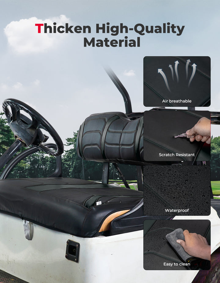 Front Seat Covers for EZGO TXT, Staple-Free, Black and Gray - Kemimoto