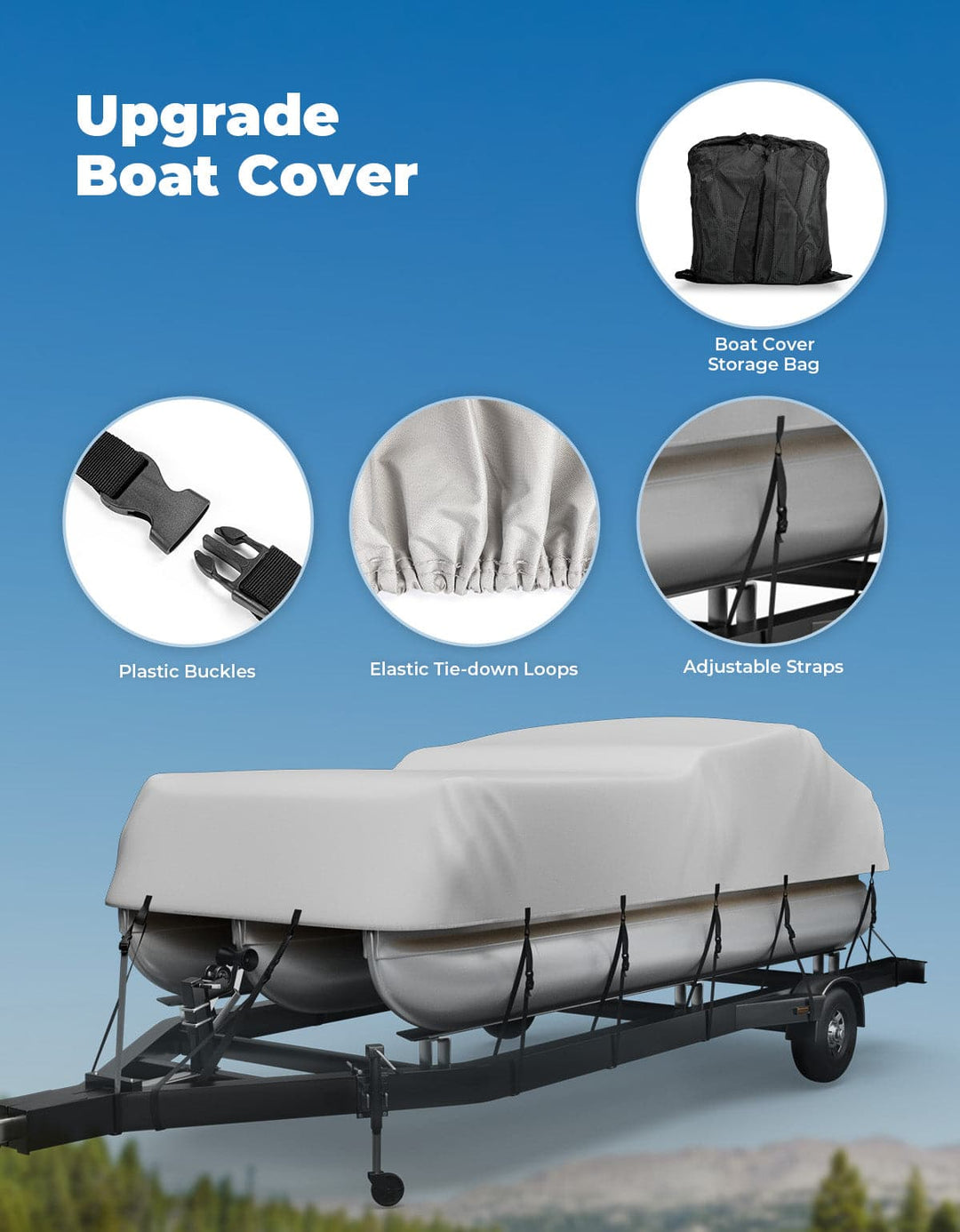 Pontoon Boat Cover 21-24ft, Heavy Duty 600D UV Resistant