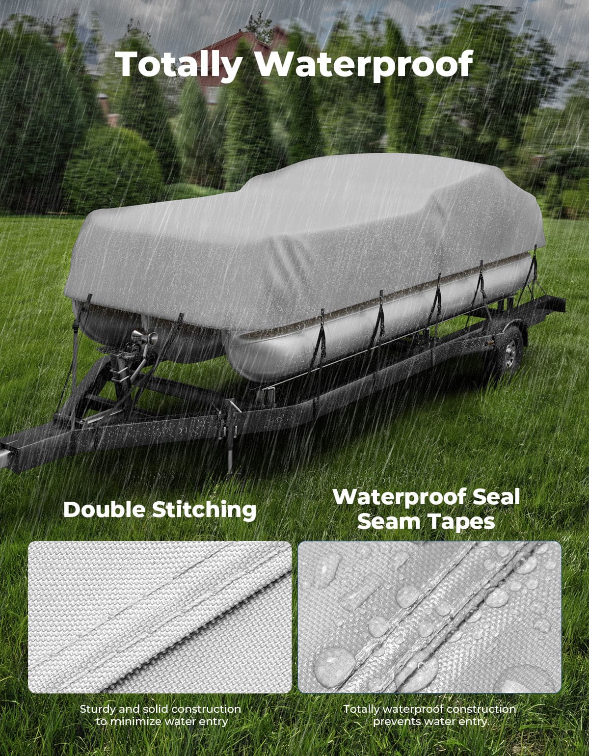 Pontoon Boat Cover 21-24ft, Heavy Duty 600D UV Resistant