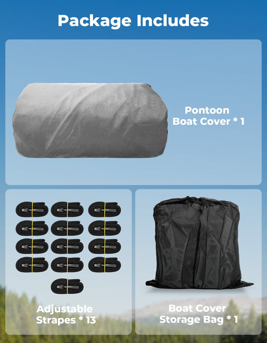 Pontoon Boat Cover 21-24ft, Heavy Duty 600D UV Resistant