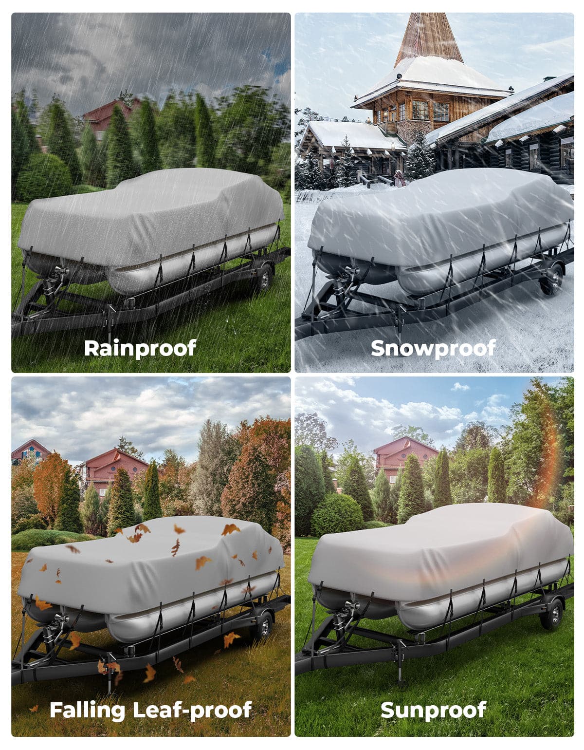 Pontoon Boat Cover 21-24ft, Heavy Duty 600D UV Resistant