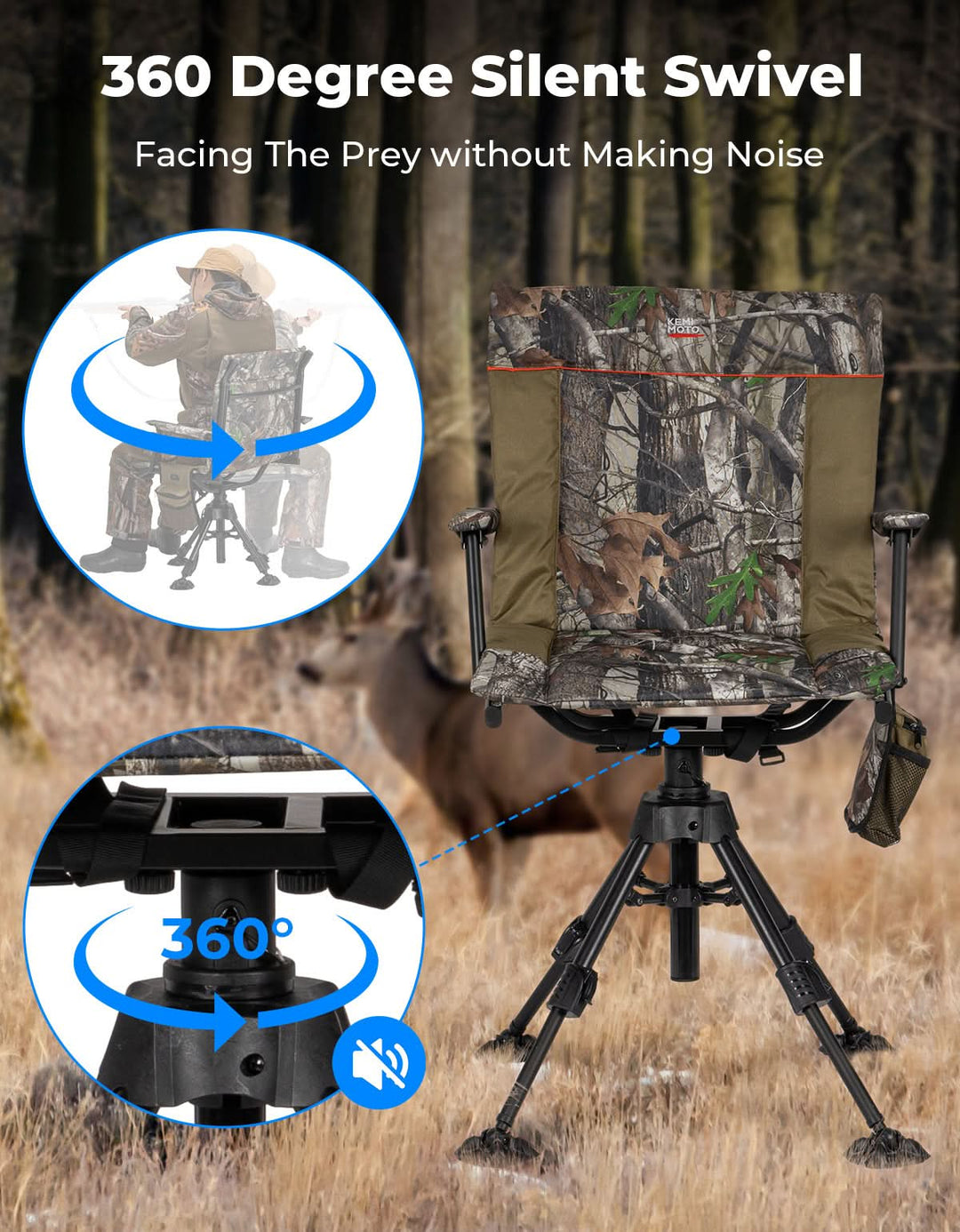 Heated Hunting Blind Chair 360 Degree Silent Swivel with 20000mAh Battery