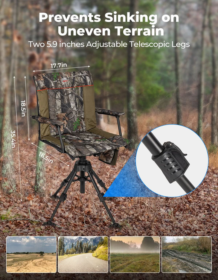 Heated Hunting Blind Chair 360 Degree Silent Swivel with 20000mAh Battery