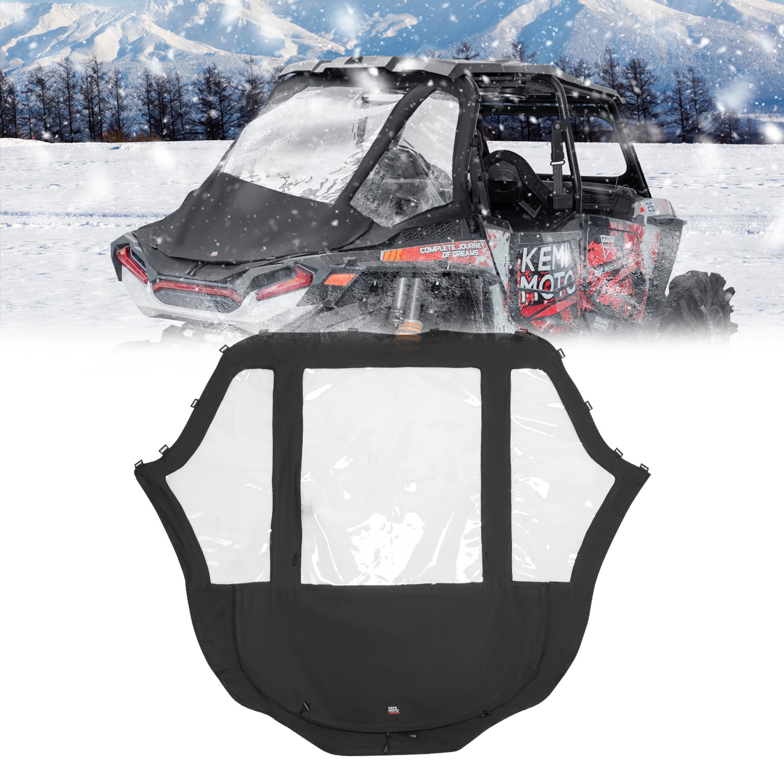 2 in 1 UTV Rear Soft Windshield with Cargo Bed Cover for Polaris RZR XP 1000/4 2014-2023