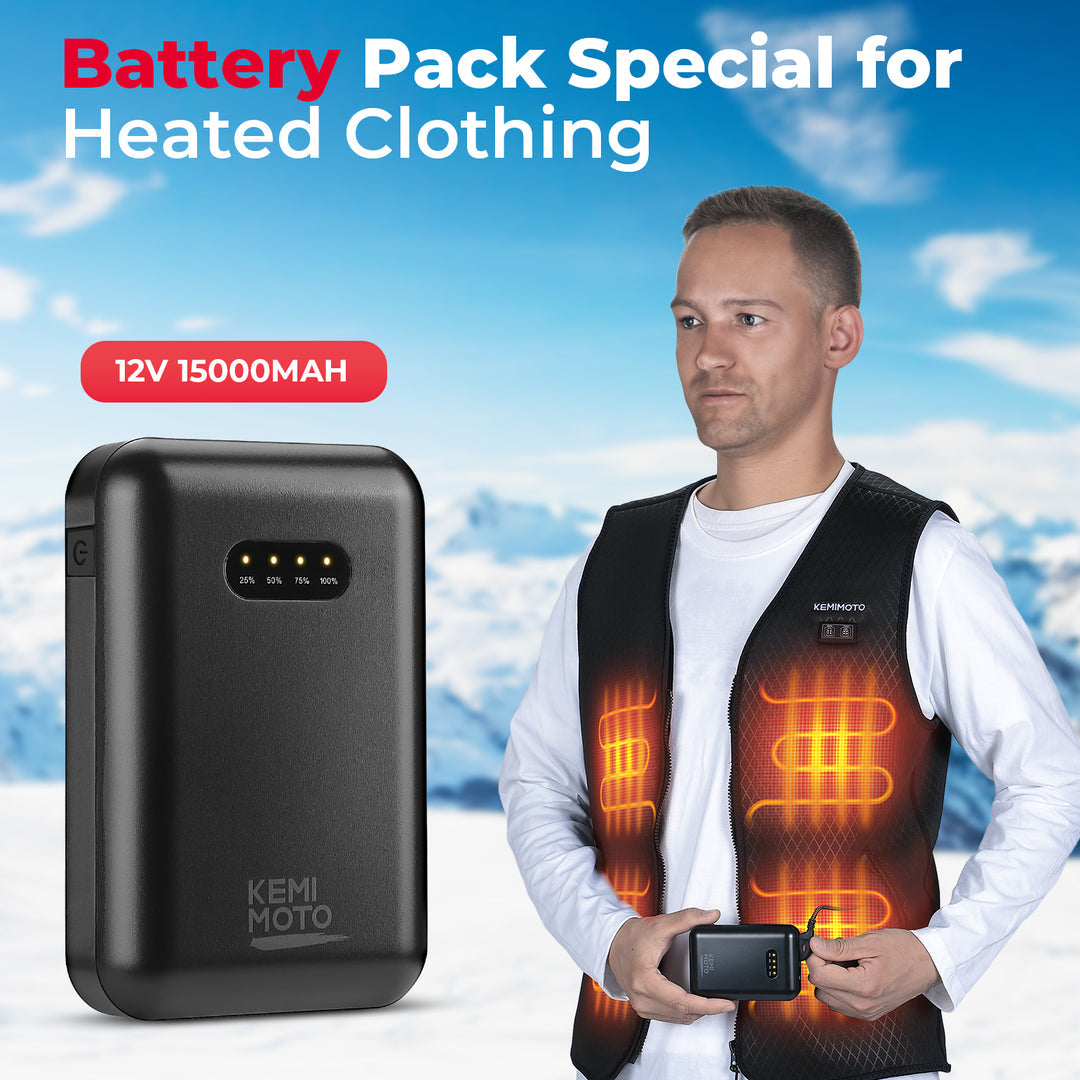 Winter Heated Vest & 12V Rechargeable Battery - Kemimoto