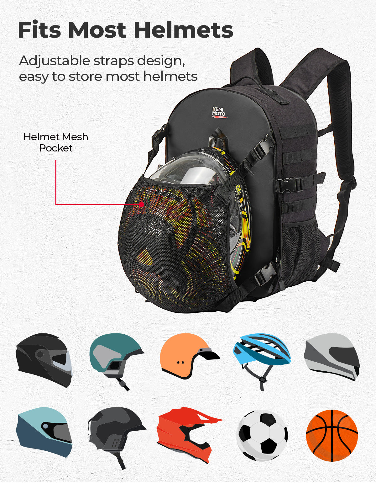 Motorcycle Helmet Backpack, 27-35L