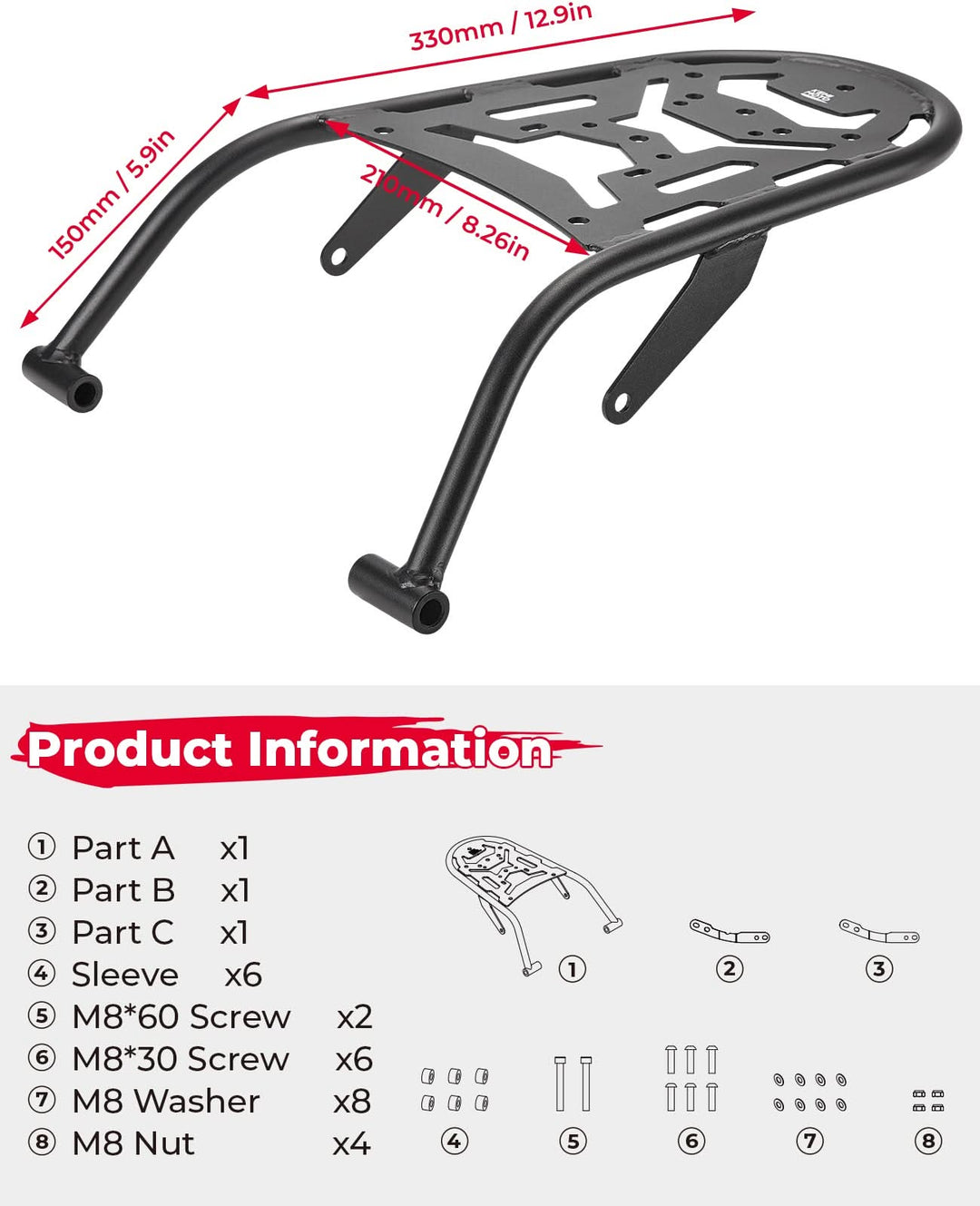 Motorcylce Rear Rack for XT250 2008-2025