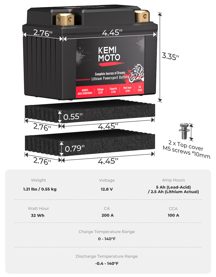 LiFePO4 12v 2.5Ah Lithium Battery for Motorcycle/ Lawn Mower /ATV/ UTV