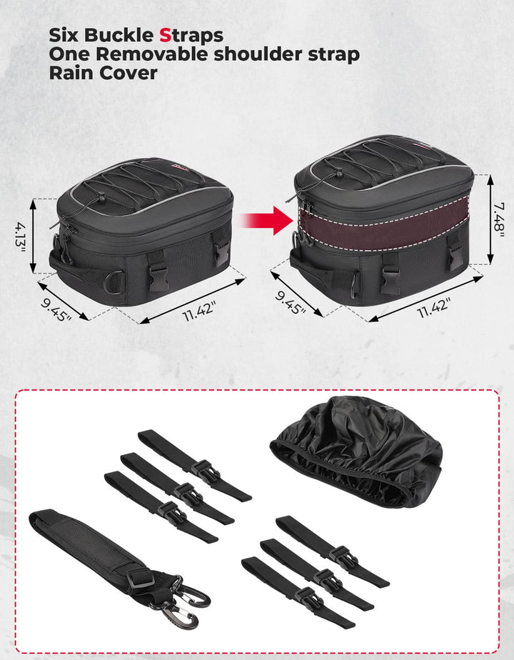 Motorcycle Tail Bag, 7-14L Expandable Motorbike Helmet Bag