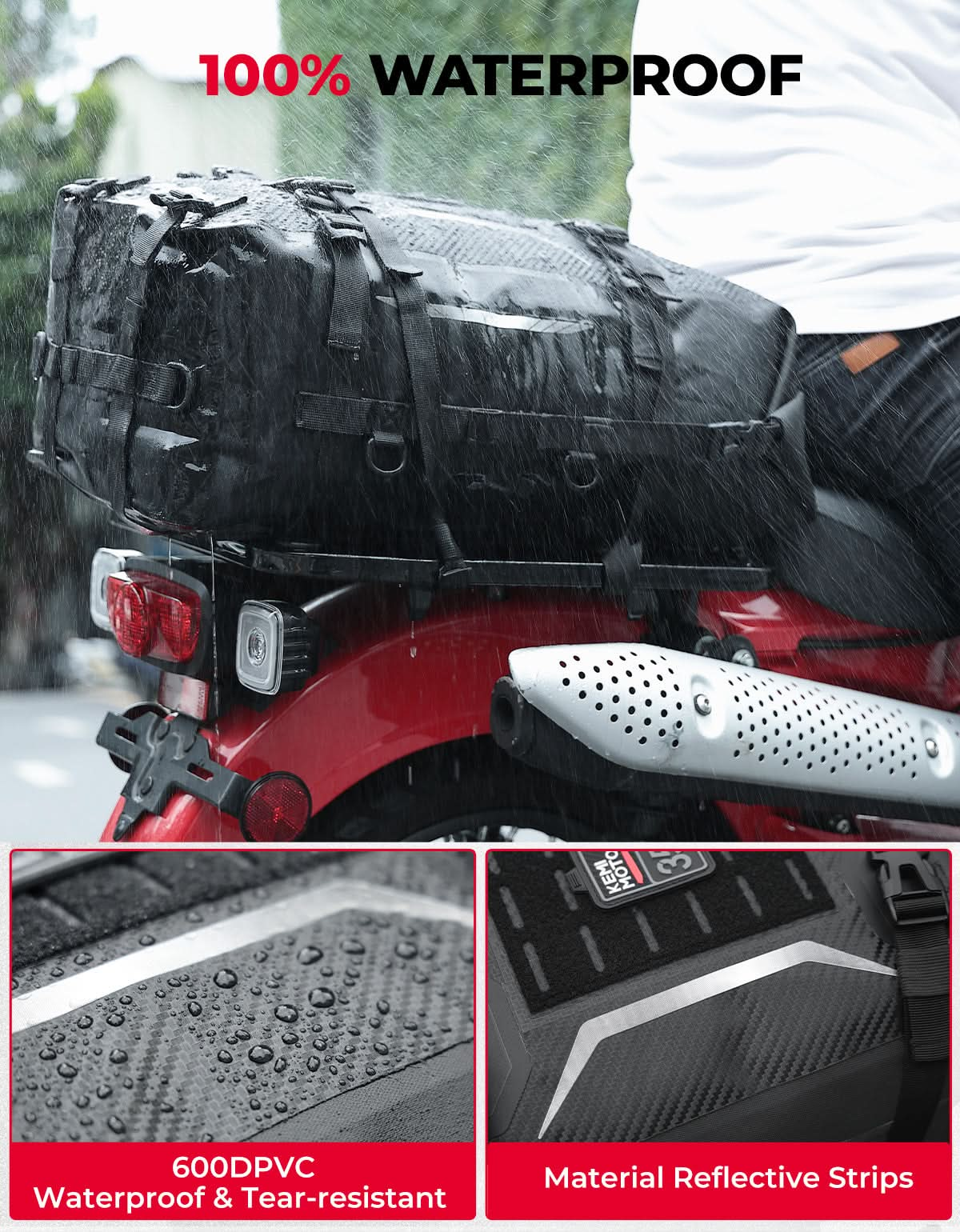 Motorcycle Tail Bag 35L Totally Waterproof Backpack