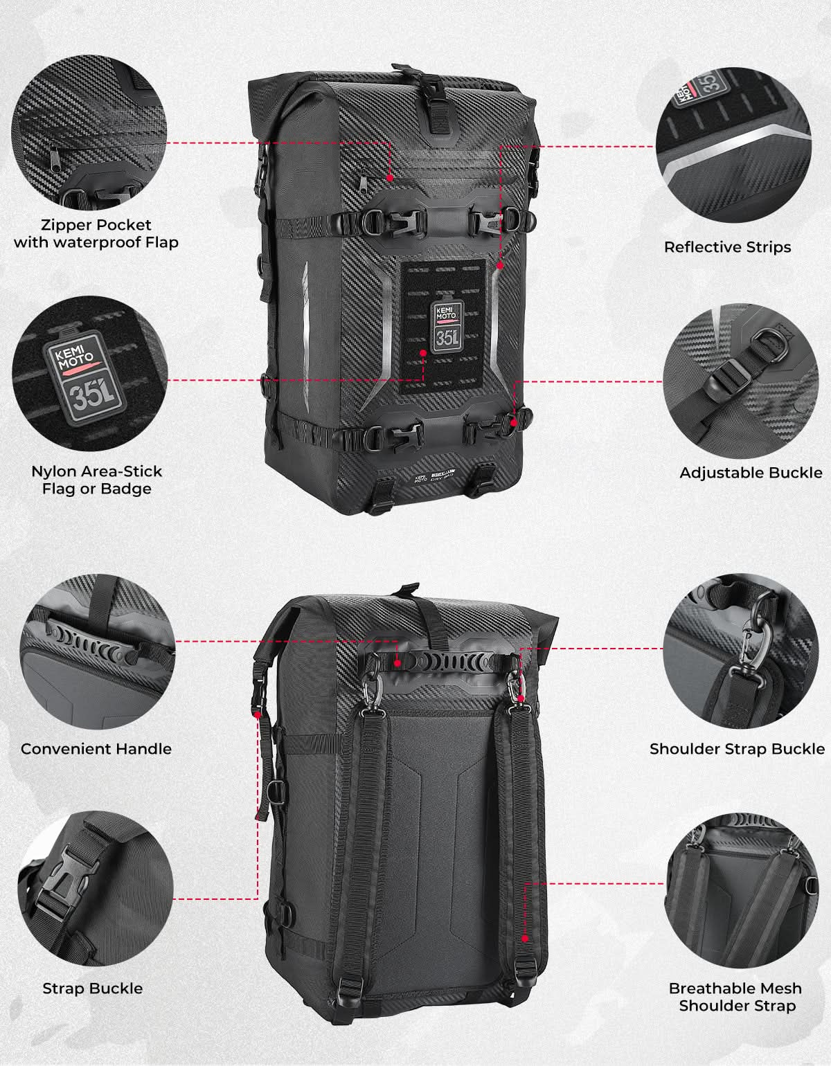 Motorcycle Tail Bag 35L Totally Waterproof Backpack