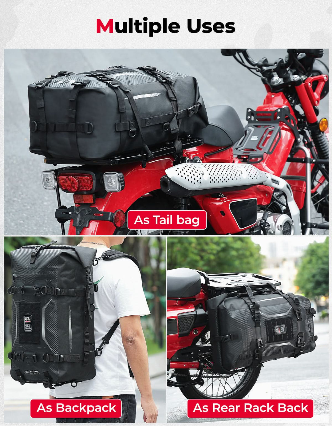 Motorcycle Tail Bag 35L Totally Waterproof Backpack