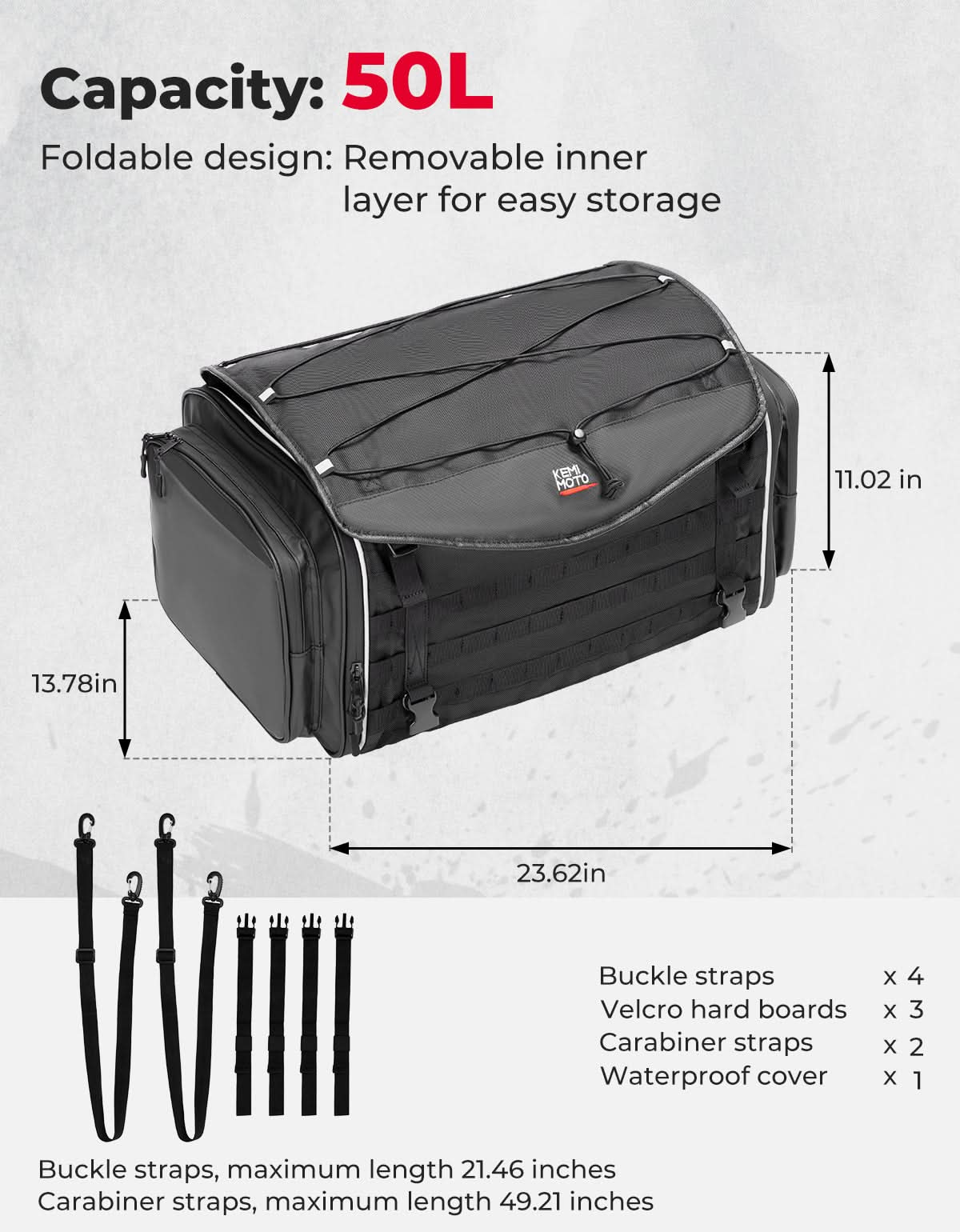 Motorcycle Tail Bag, 50L Expandable Helmet Bag Luggage Backpack