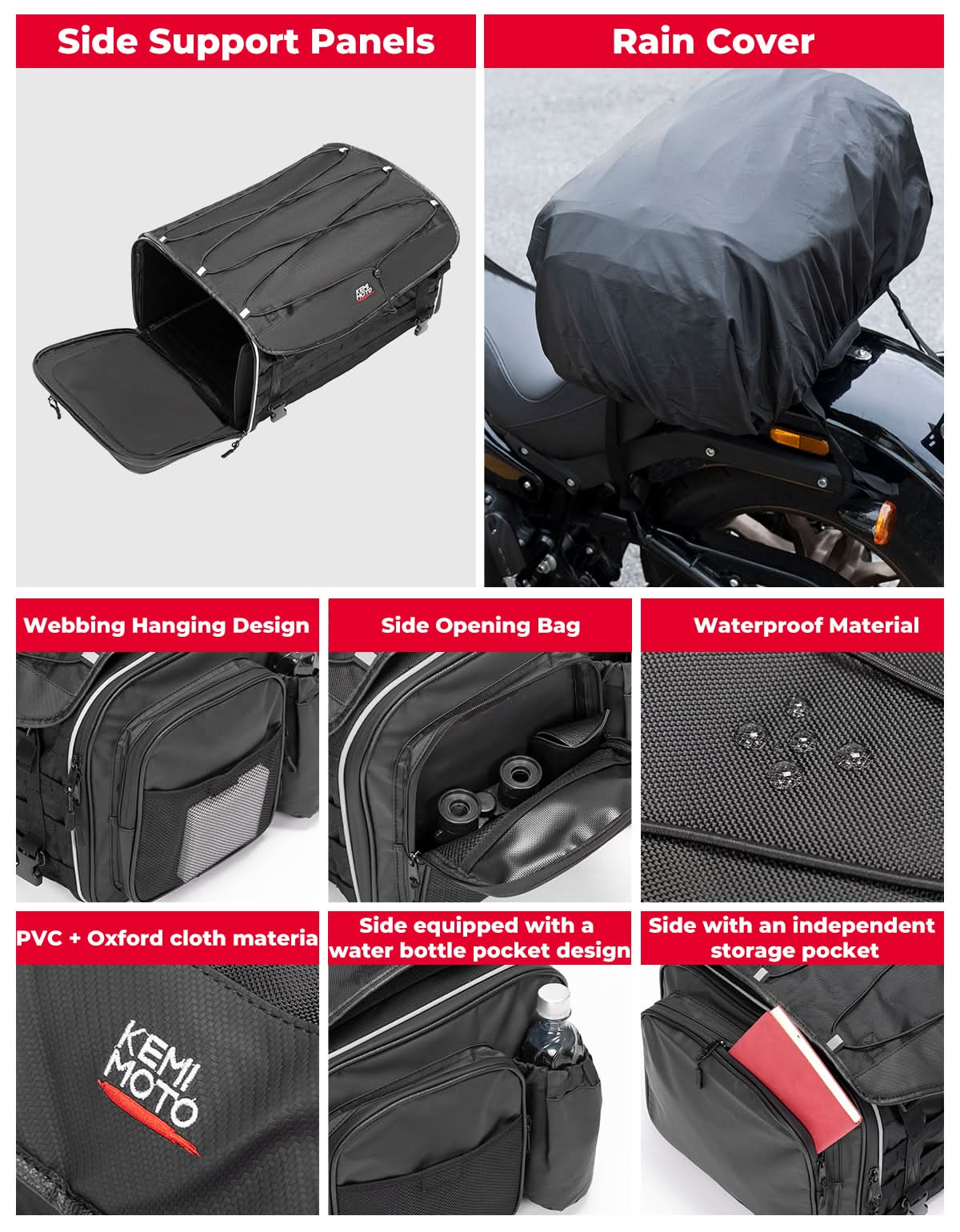 Motorcycle Tail Bag, 50L Expandable Helmet Bag Luggage Backpack