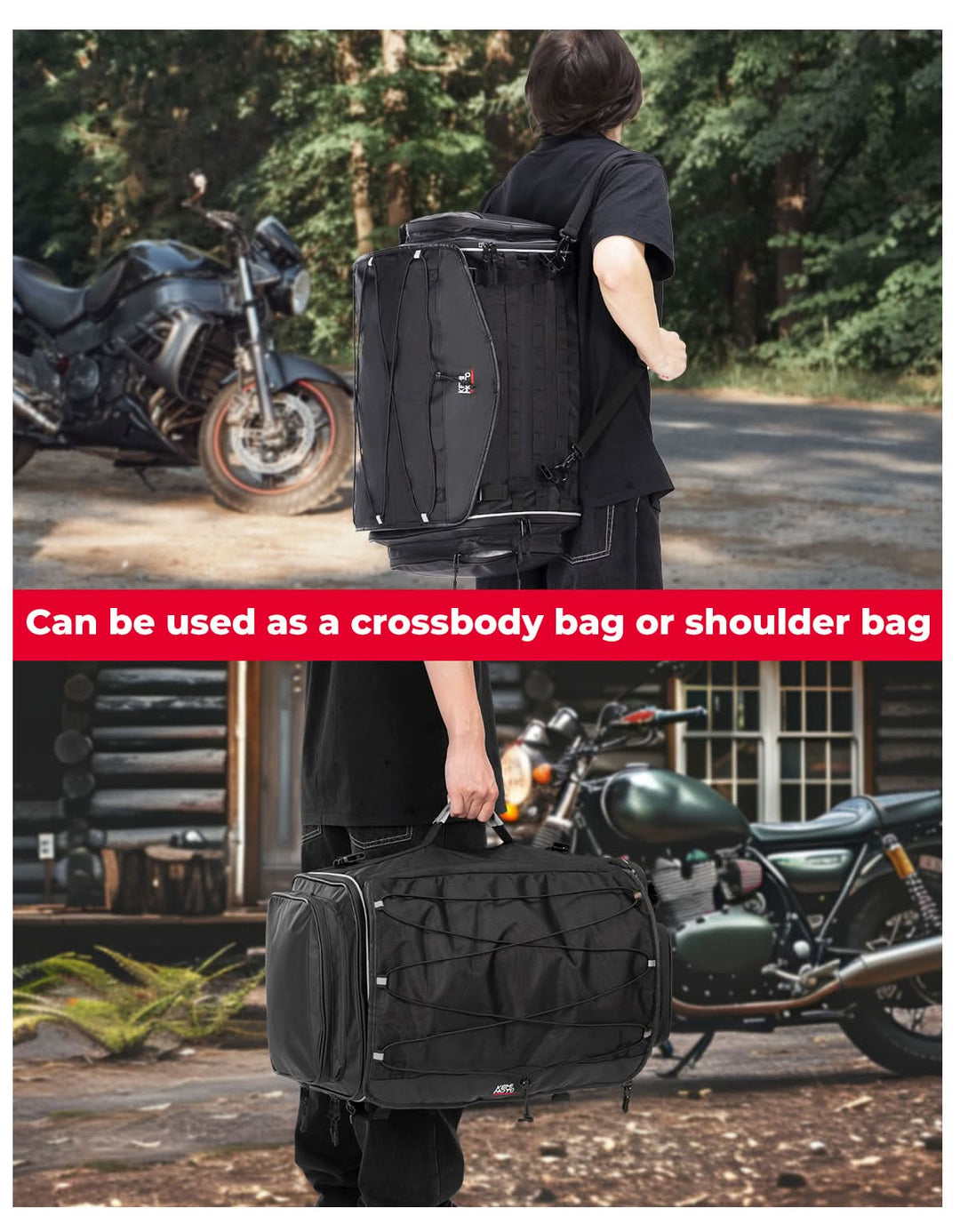 Motorcycle Tail Bag, 50L Expandable Helmet Bag Luggage Backpack