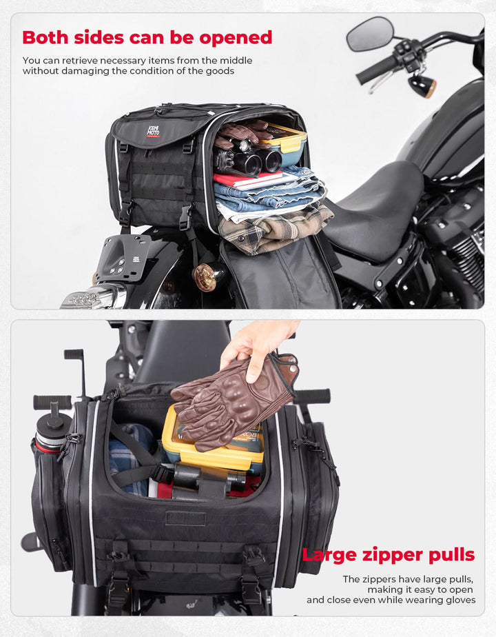 Motorcycle Travel Luggage Bags, 23L-30L Expandable Tail Bag