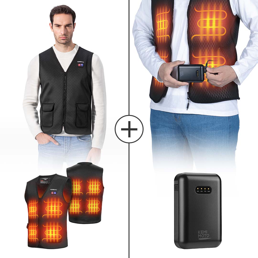 Winter Heated Vest & 12V Rechargeable Battery - Kemimoto