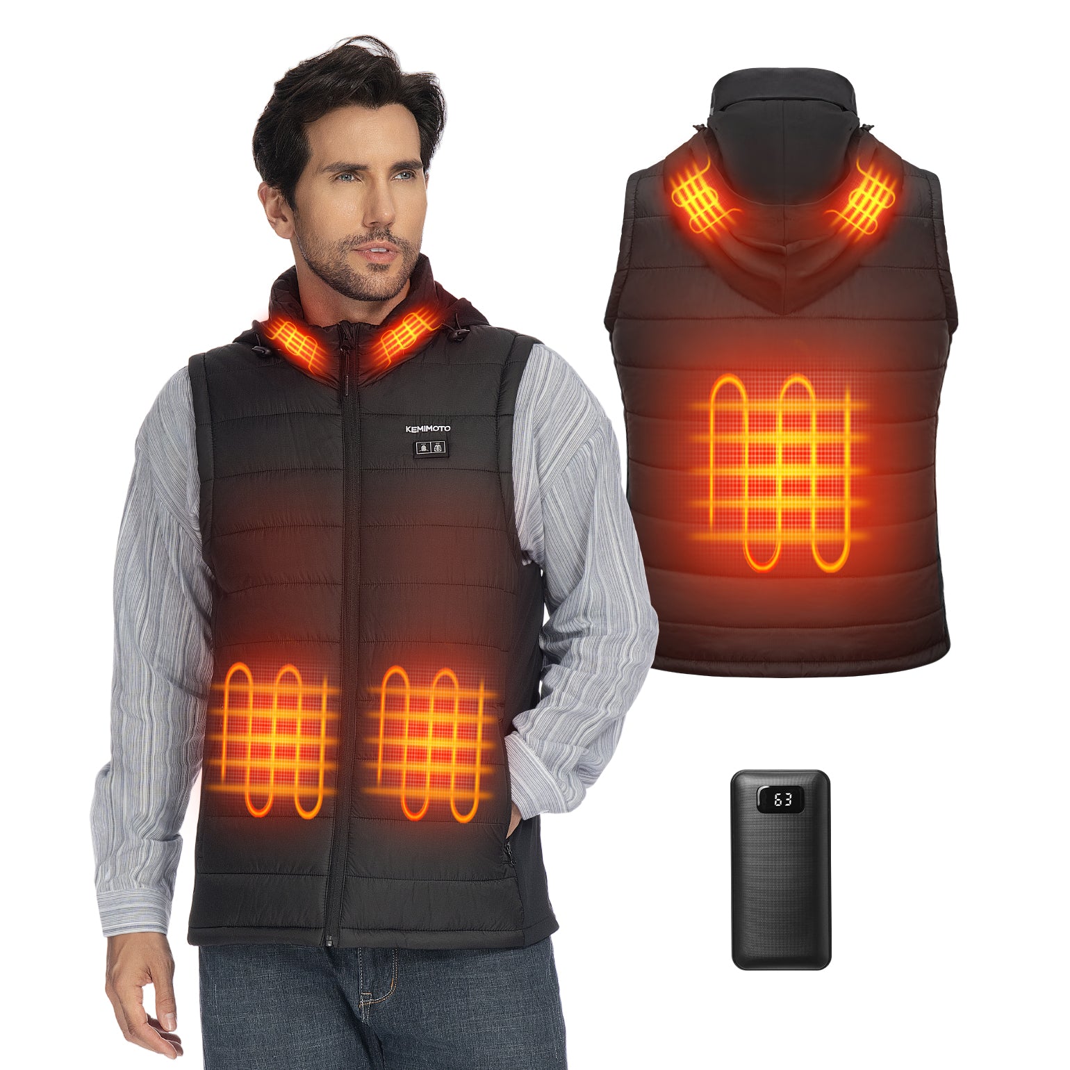 Heated Vest With Heated Hood - Black