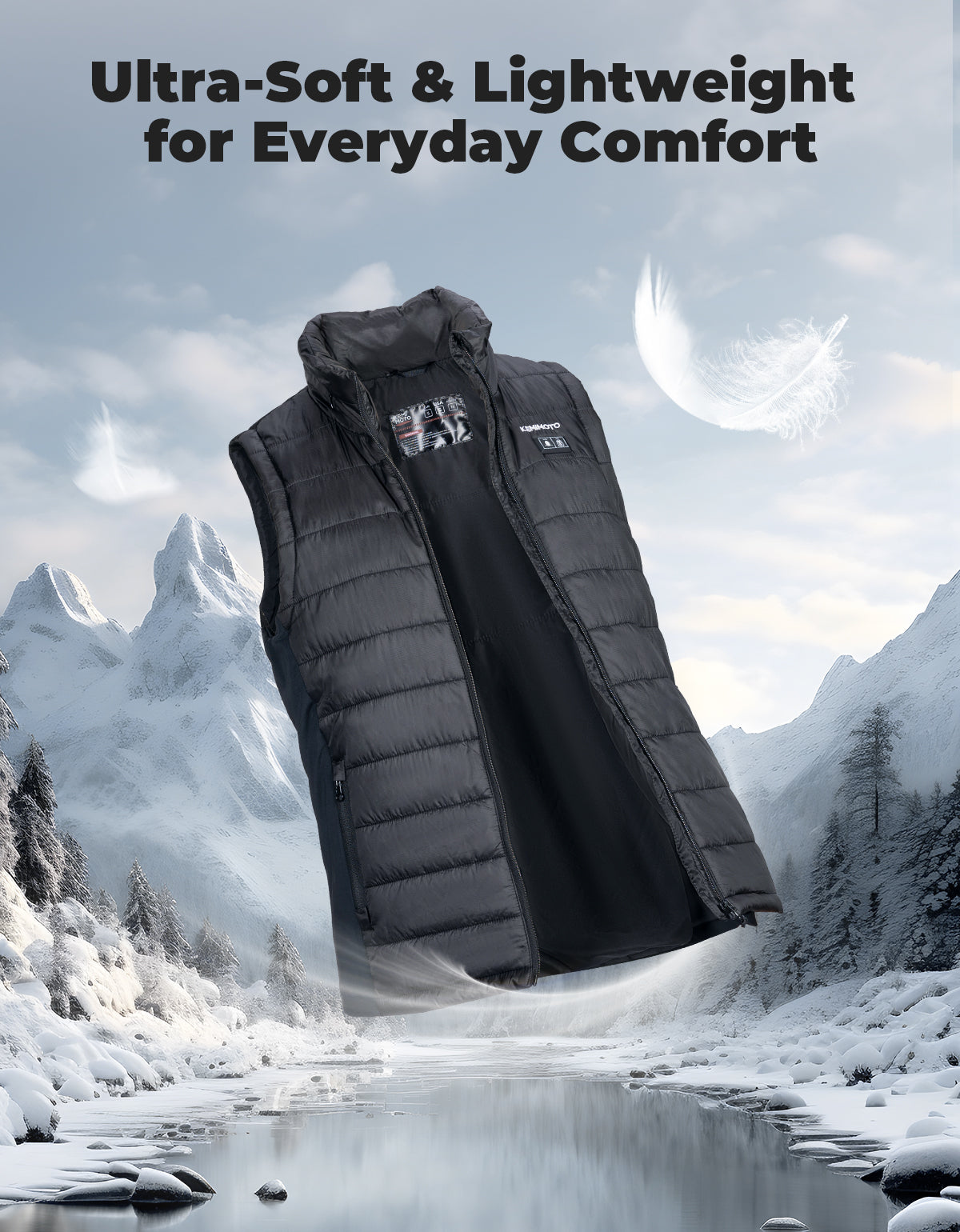 Man's Heated Vest With Heated Hood - Black - KEMIMOTO