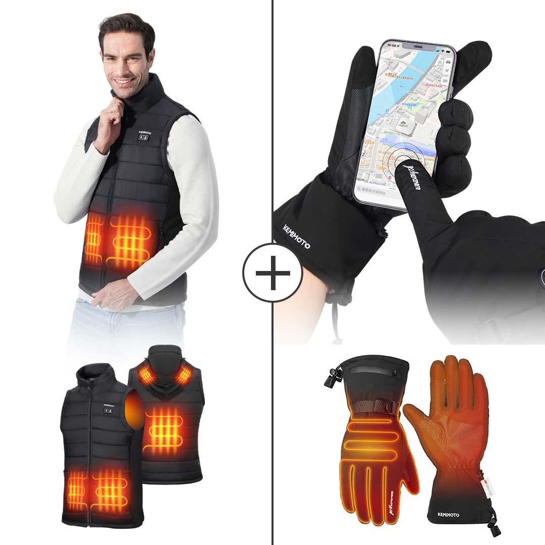 Hooded Heated Vest & Snowmobile Heated Gloves - Kemimoto