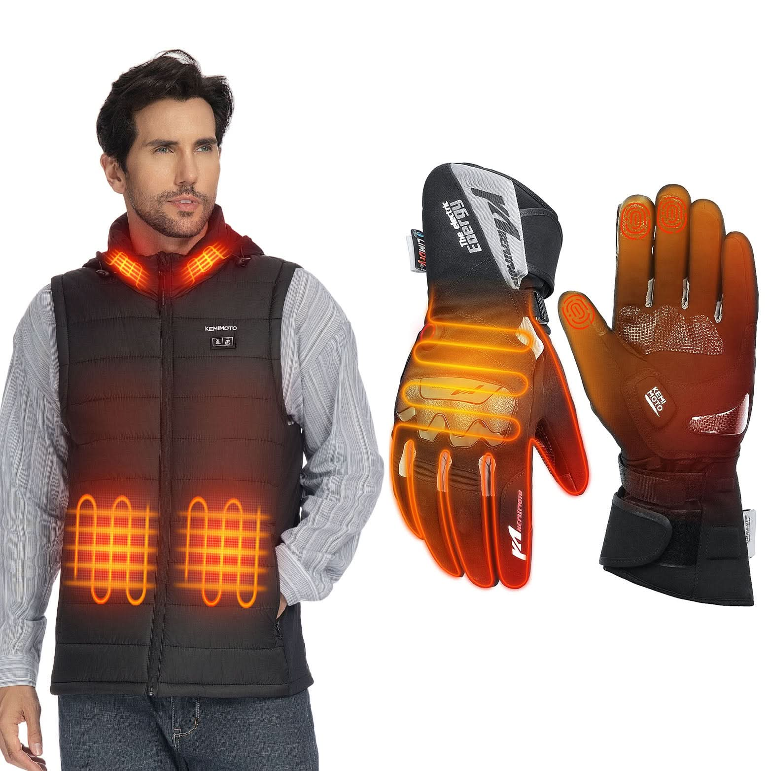 Hooded Heated Vest & 7.4V Heated Gloves