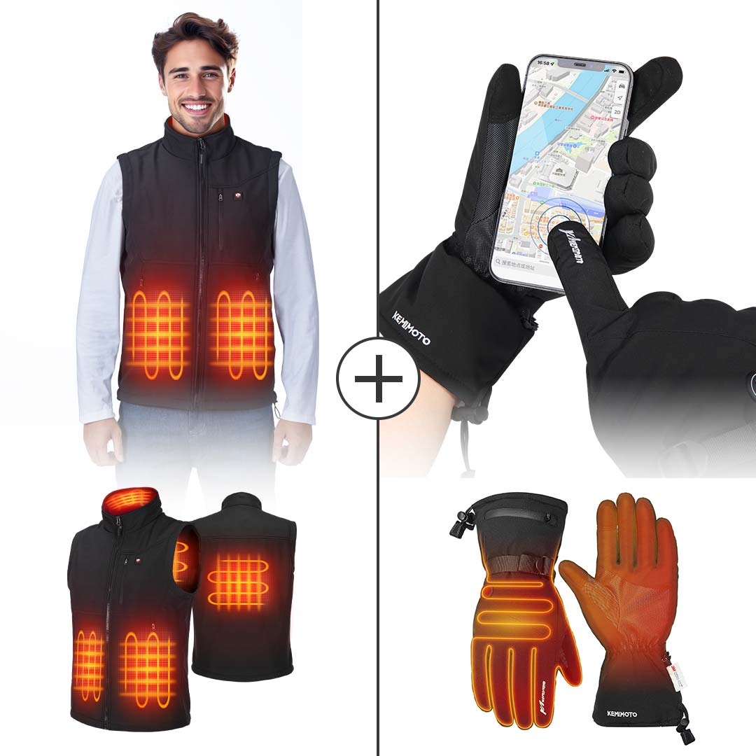 Heated Vest by APP Temp Control & Snowmobile Heated Gloves - Kemimoto