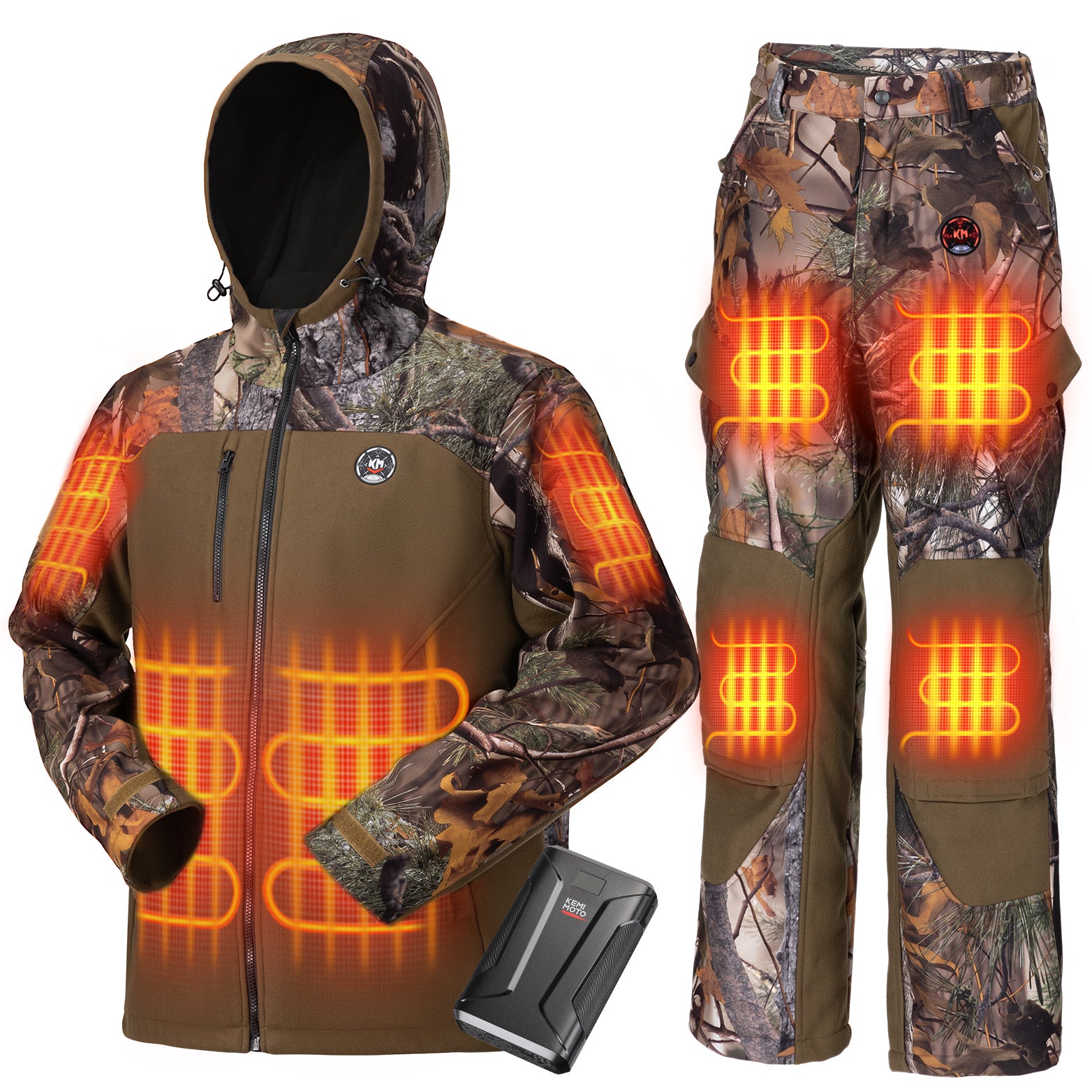 Hooded Heated Jackets & Heated Pants for Hunting Hiking Camping