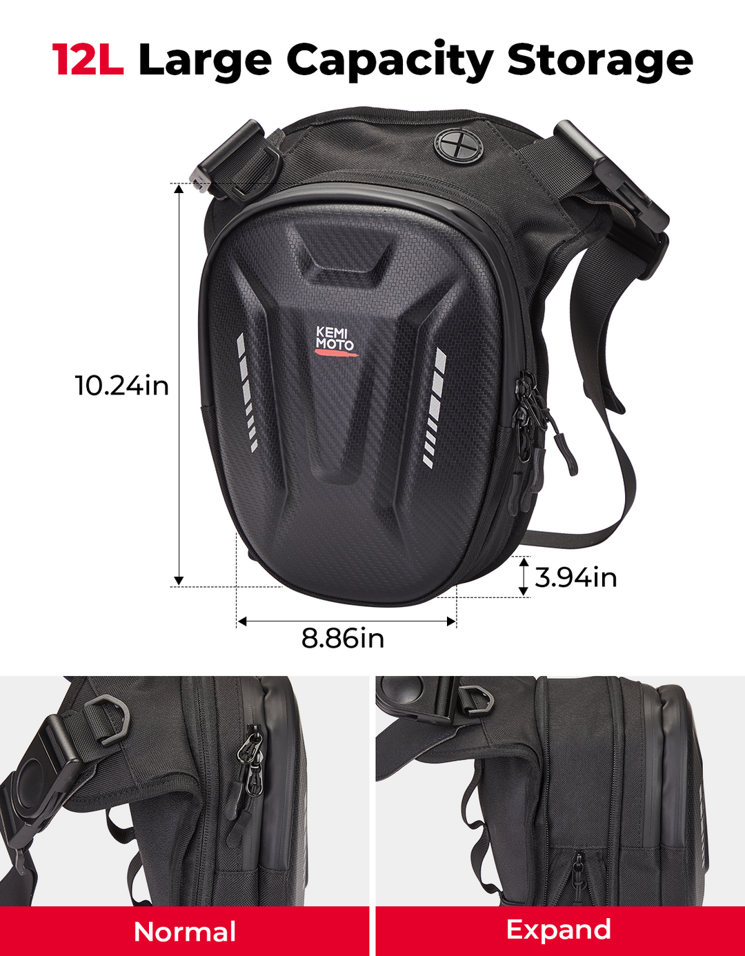 Motorcycle Tank Bag, 12L EVA Hard Shell Thigh Bag