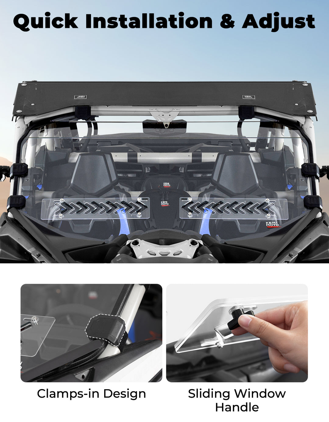 Kemimoto Front Windshield with Sliding Vents for Can-Am Maverick X3 / X3 MAX