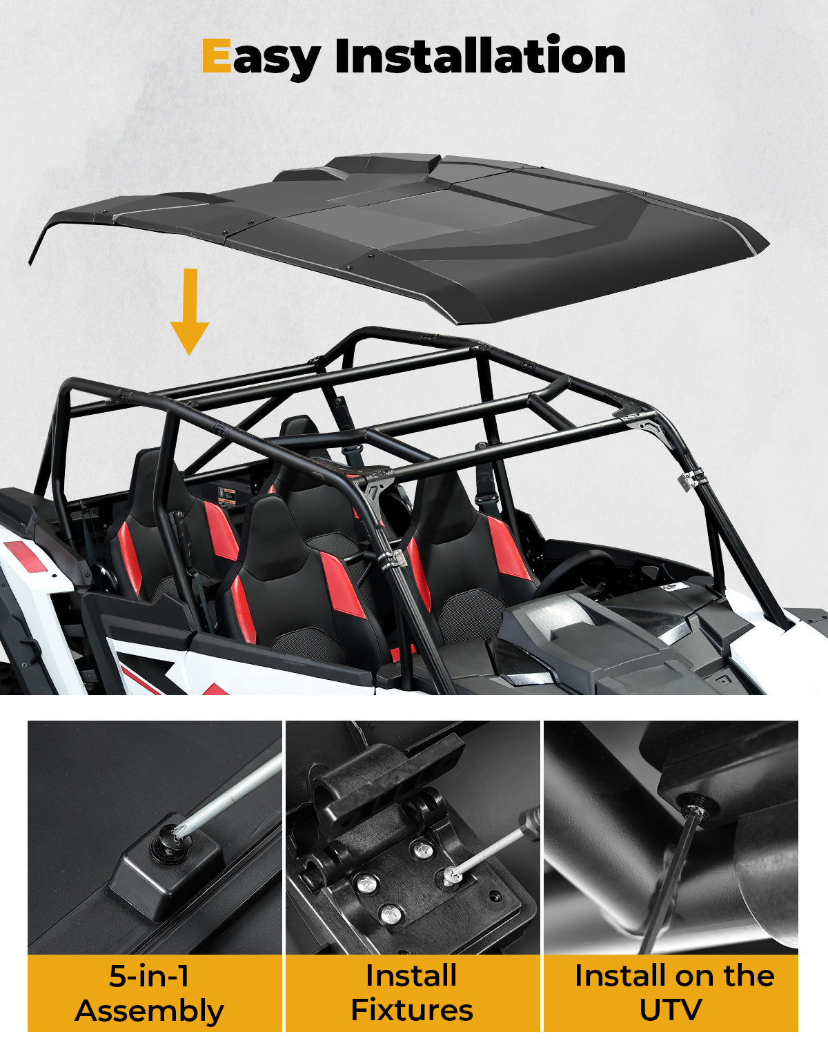 5-in-1 Hard Plastic Roof for Polaris RZR XP4 1000 (4 Doors) 2024-2025