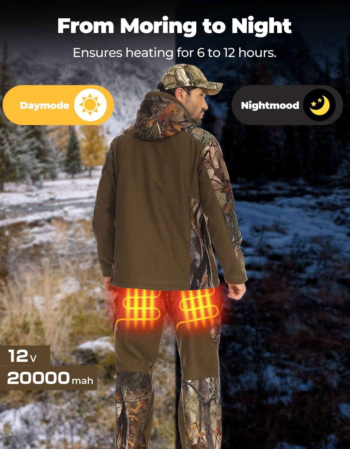 Heated Pants Padded Knees Design for Hunting Hiking Camping