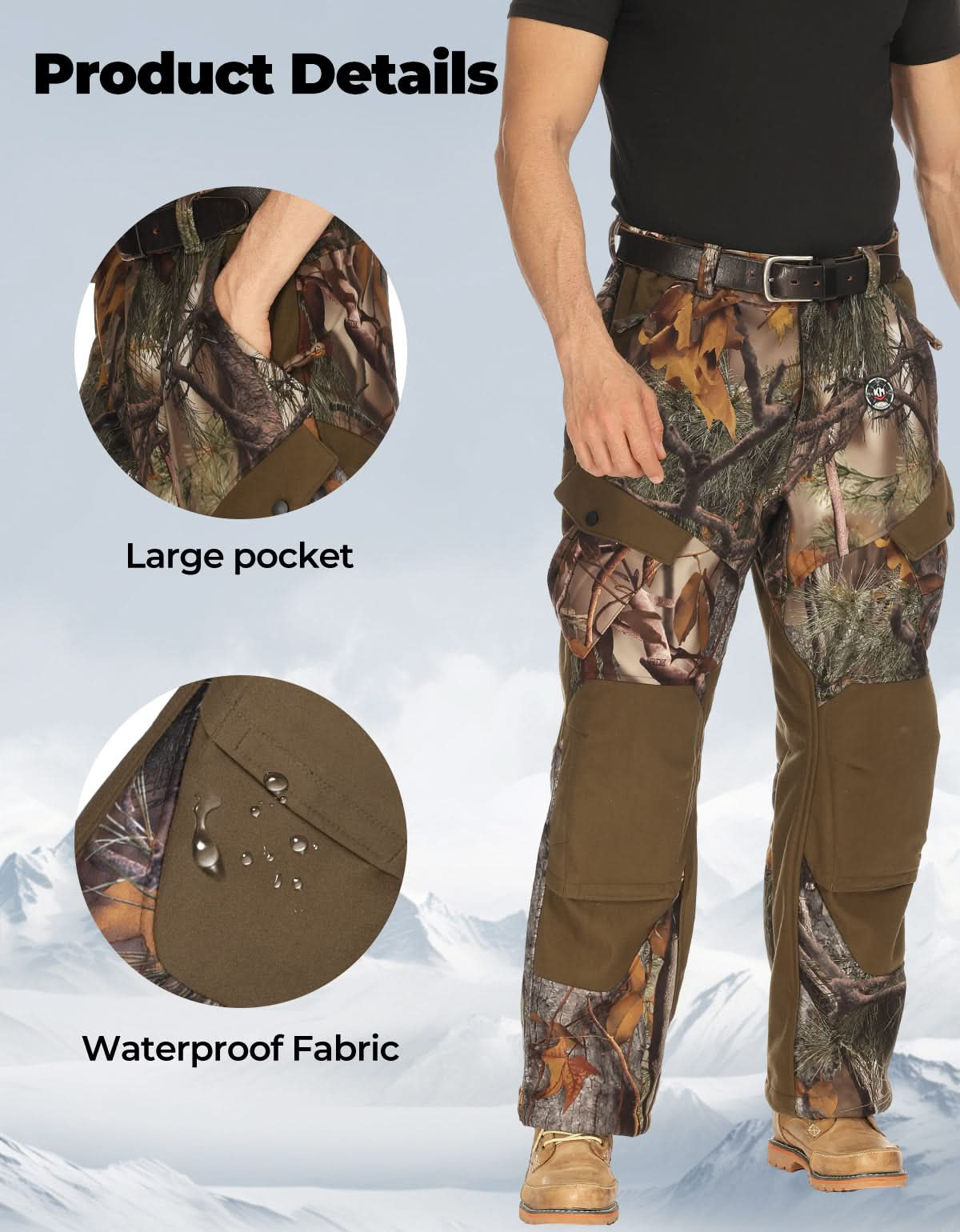 Heated Pants Padded Knees Design for Hunting Hiking Camping