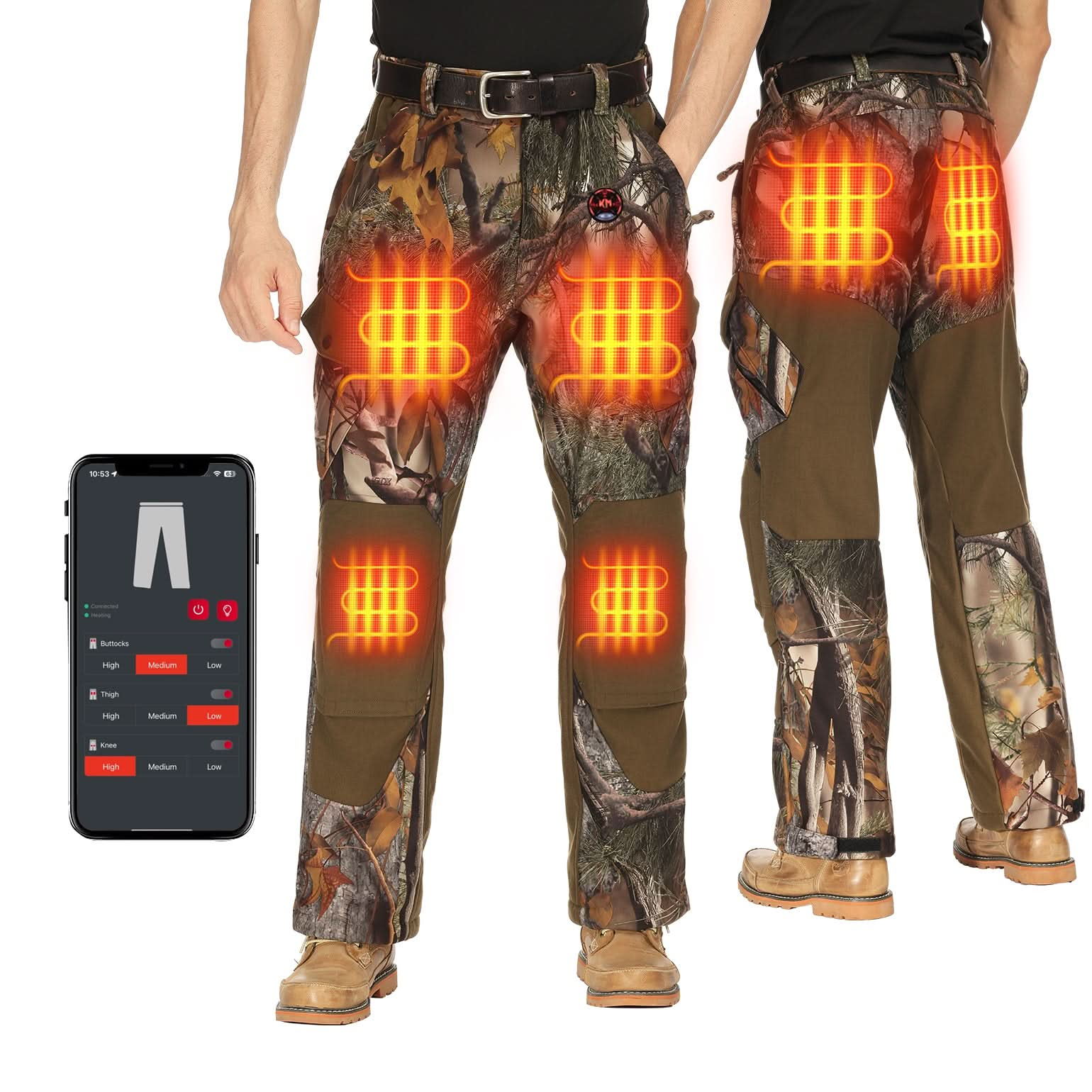 Heated Pants Padded Knees Design for Hunting Hiking Camping