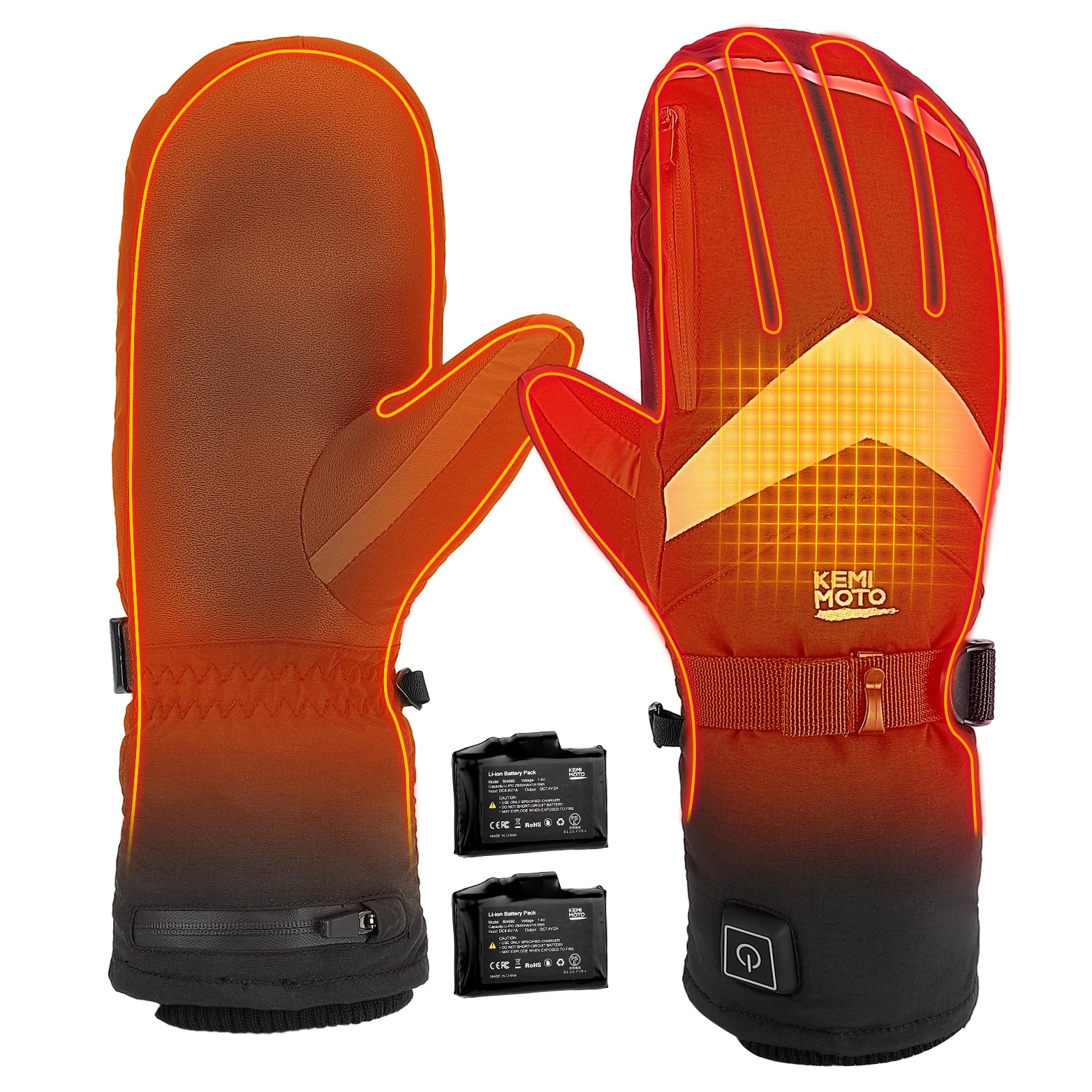 Heated skiing gloves with 2500 mAh battery - Kemimoto