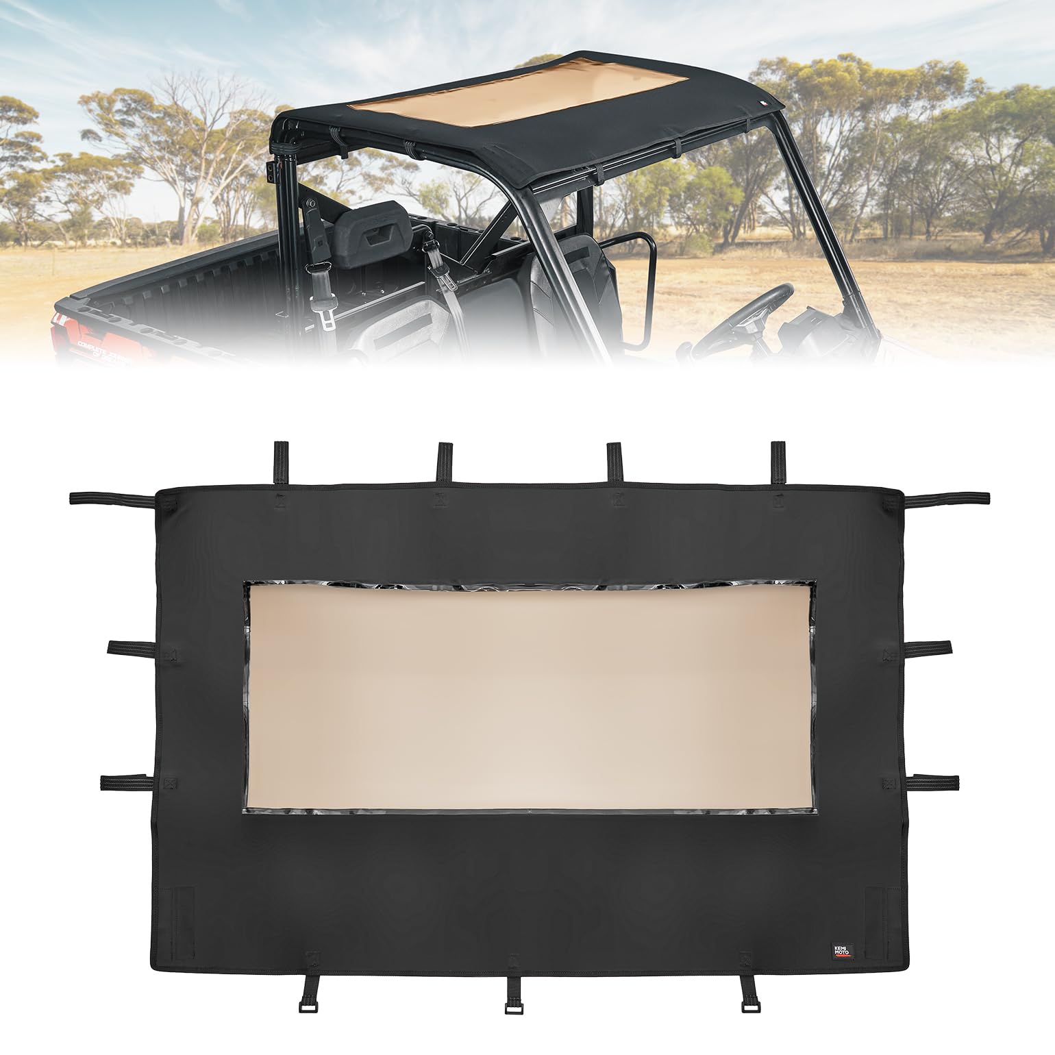 3-Seat Canvas Roof Top Tint Waterproof for Polaris Ranger XP 1000 - Kemimoto