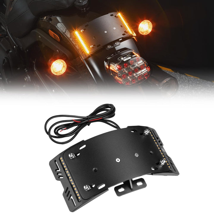 License Plate Bracket Holder W/ Amber LED Light for Softail Cruiser Low Rider - Kemimoto