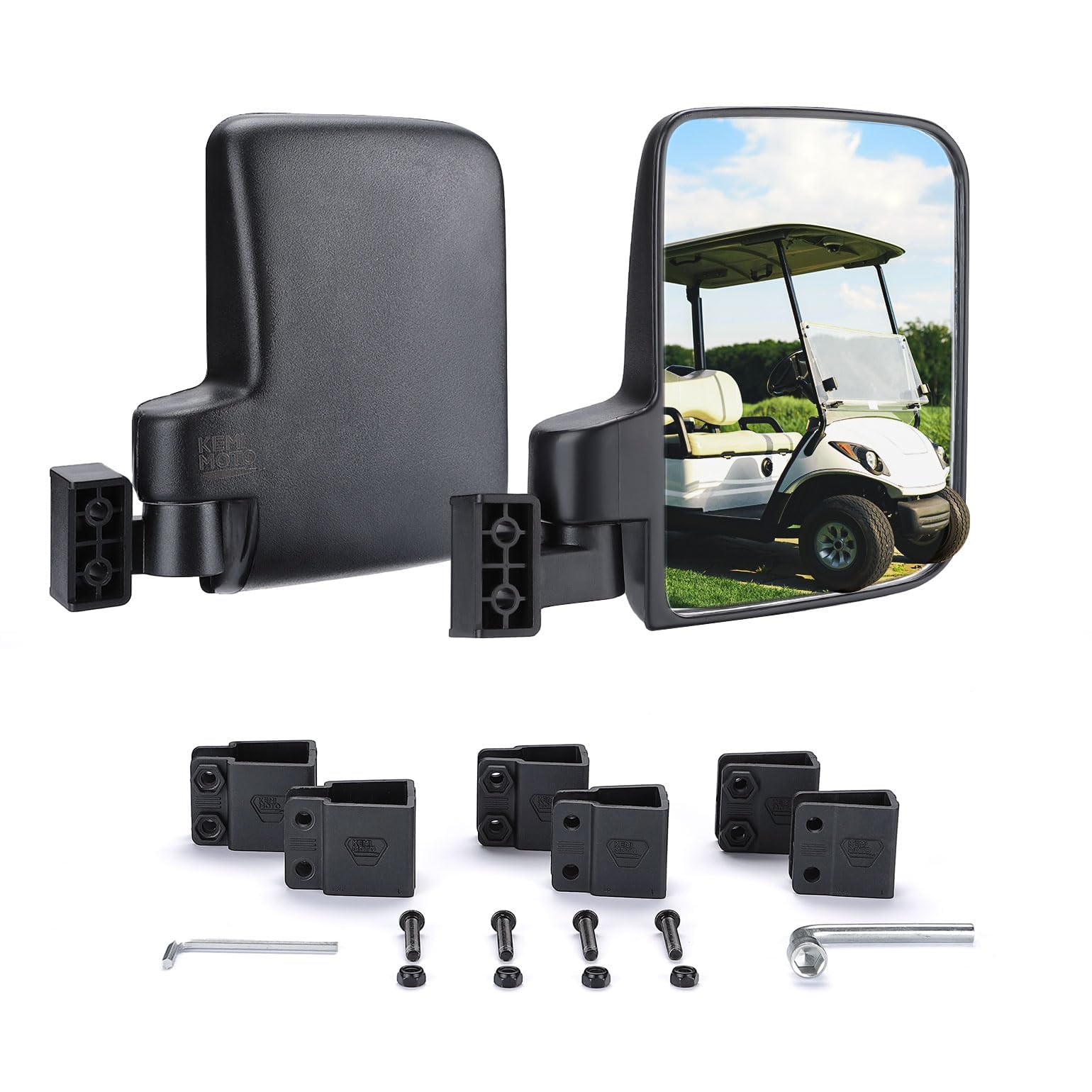 No Drilling Folding Side Mirrors for EZGO, Club Car, Drive2, ICON - Kemimoto