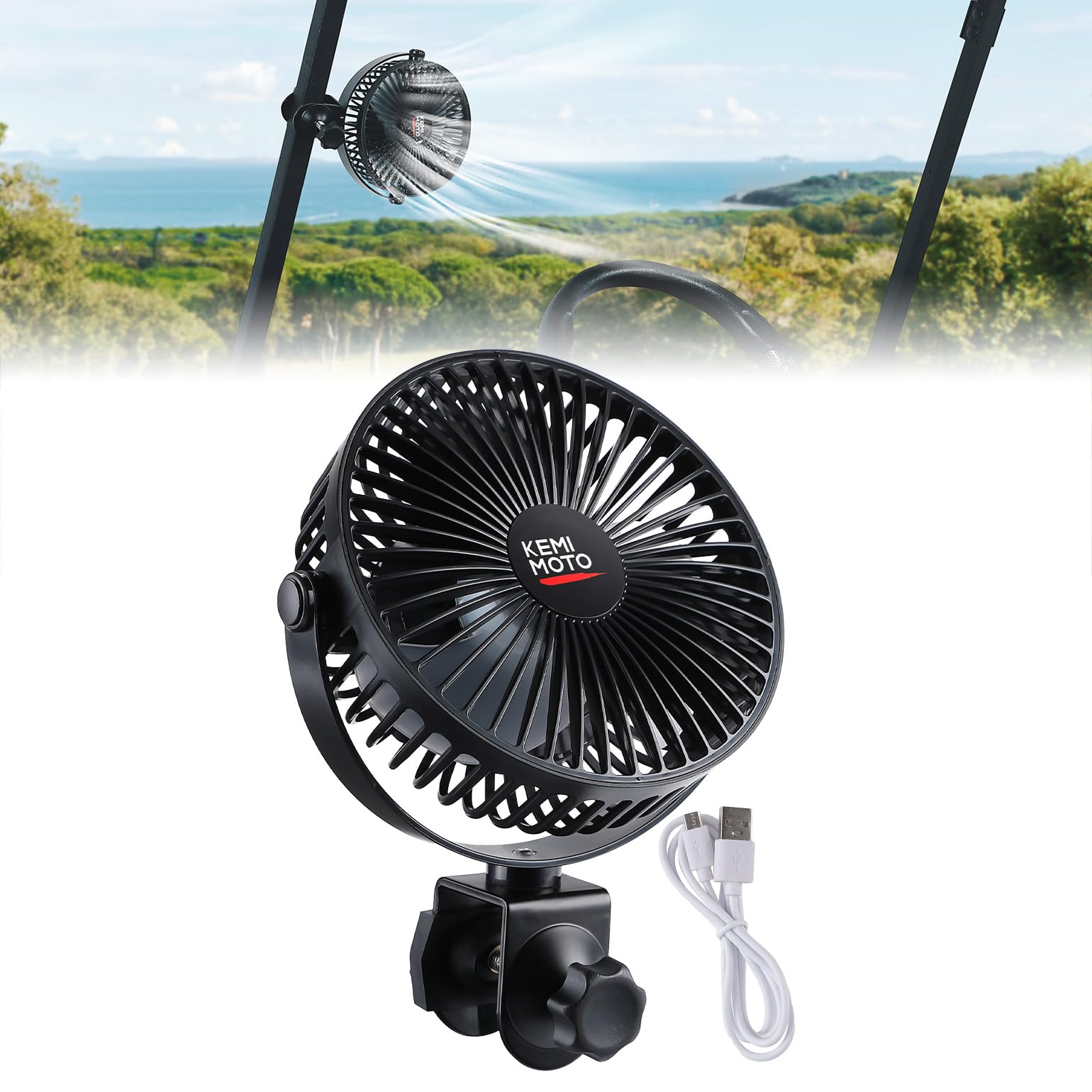 Long Battery Life 5 Speeds Fan with Clip for EZGO Club Car Drive - Kemimoto