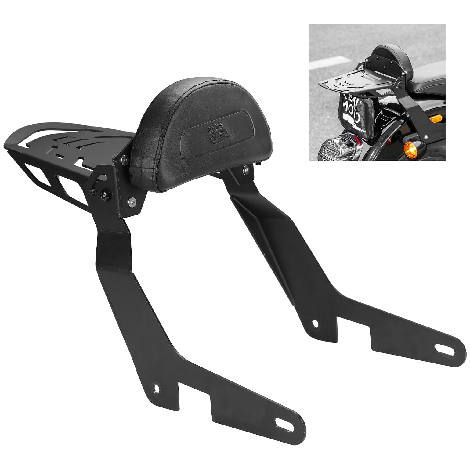 Passenger Backrest Sissy Bar with Luggage Rack and Docking Hardware Kits - Kemimoto