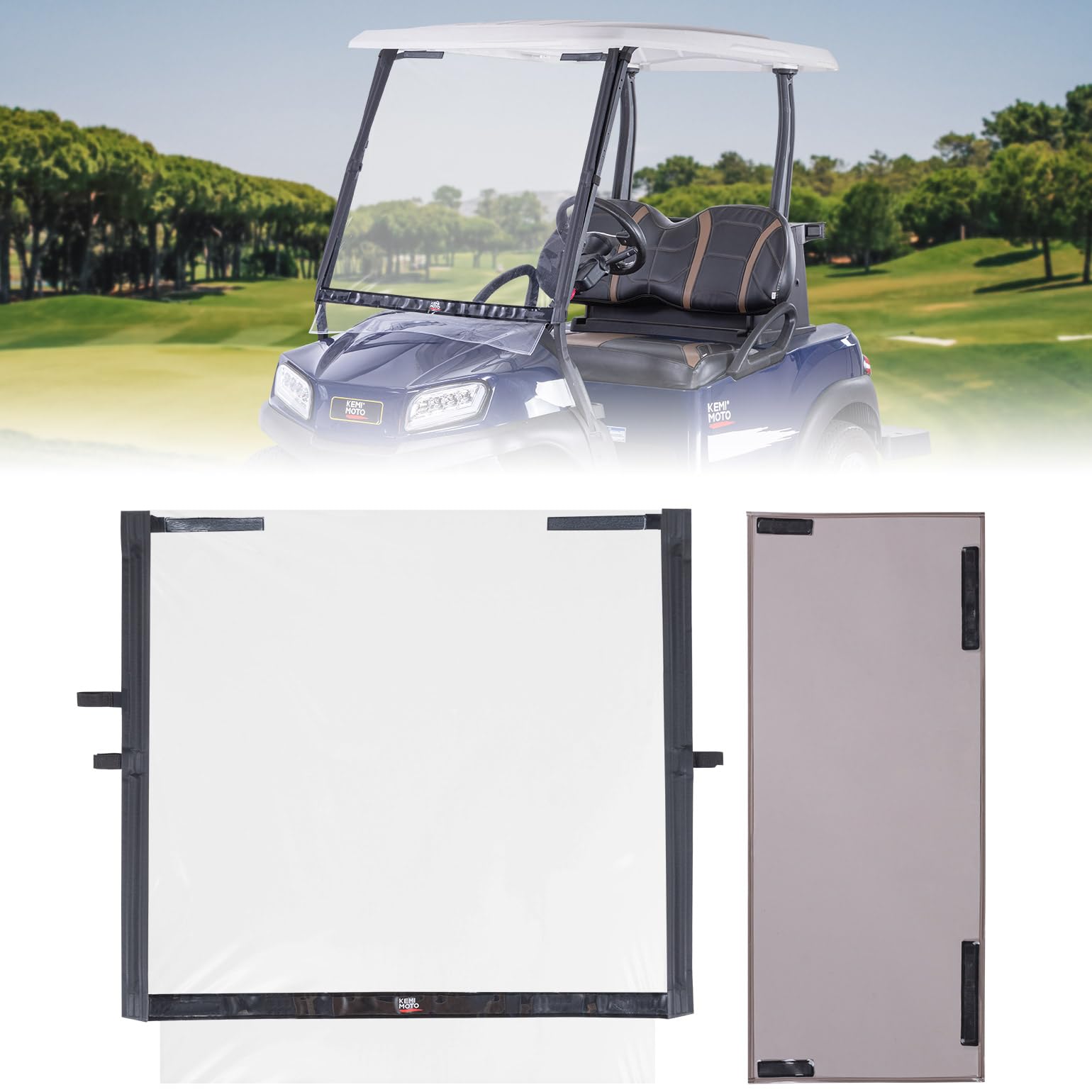 PVC Foldable Design & Tinted Half Windshield for Club Car DS, Tempo, Precedent - Kemimoto