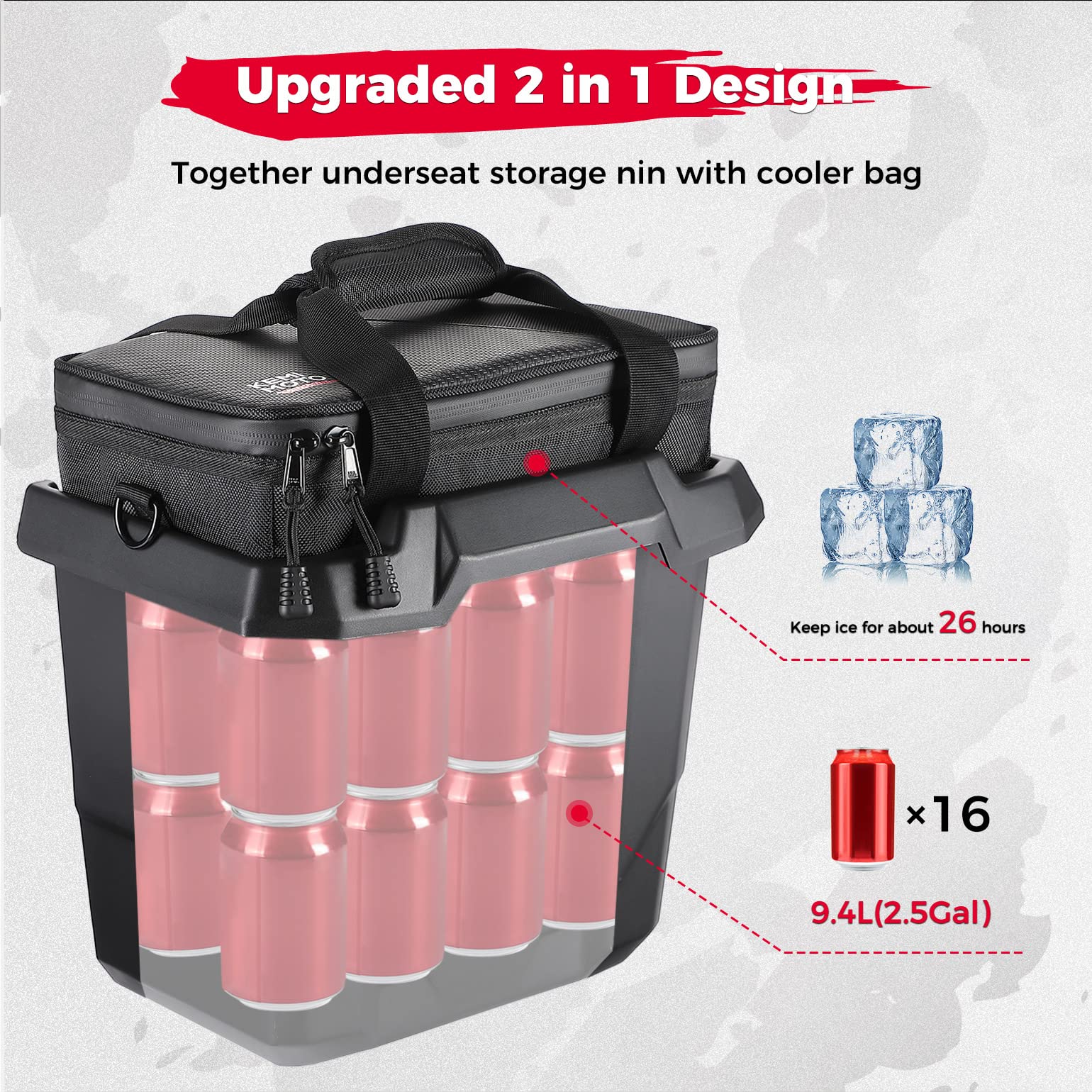 Underseat Storage Bin with Insulated Ice Cooler Bag for Can-Am Defender - Kemimoto